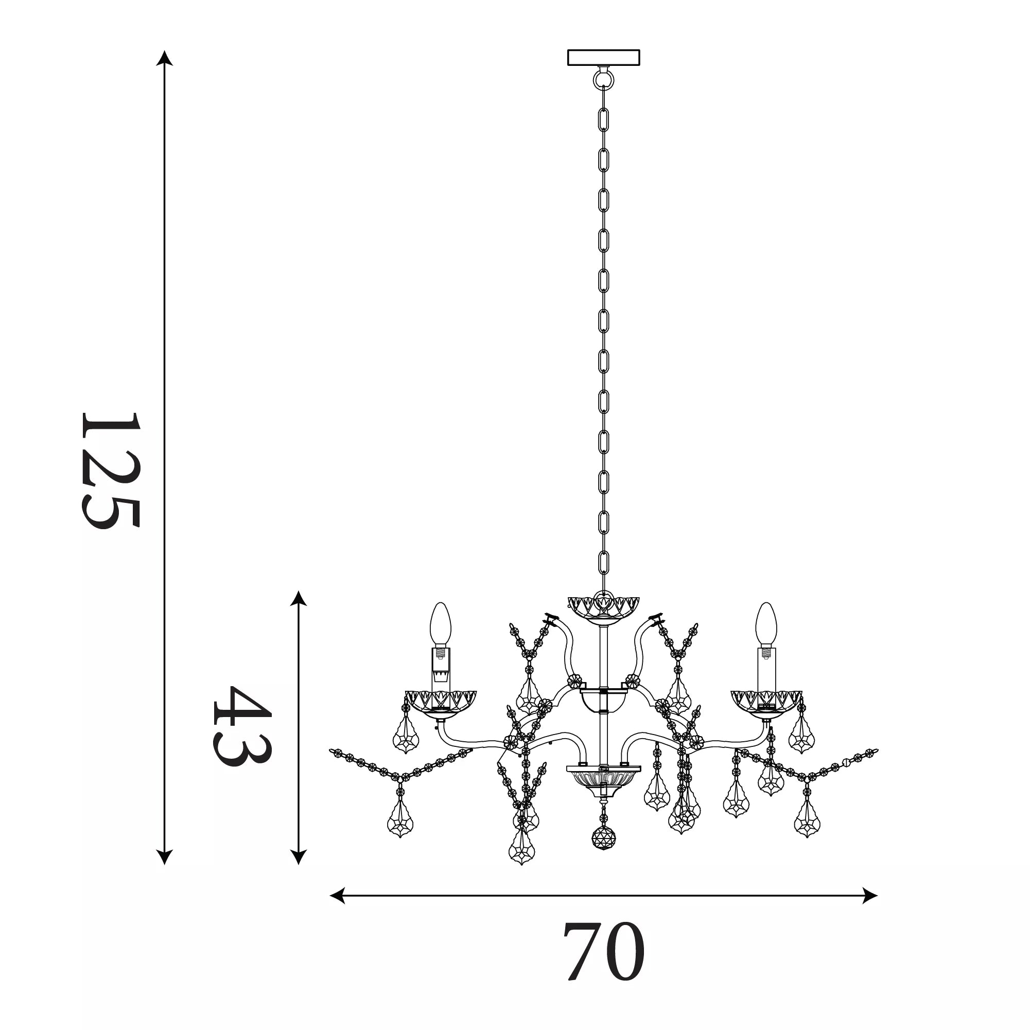 Paris 6 Light Brass/Crystal French Style Chandelier — rear view