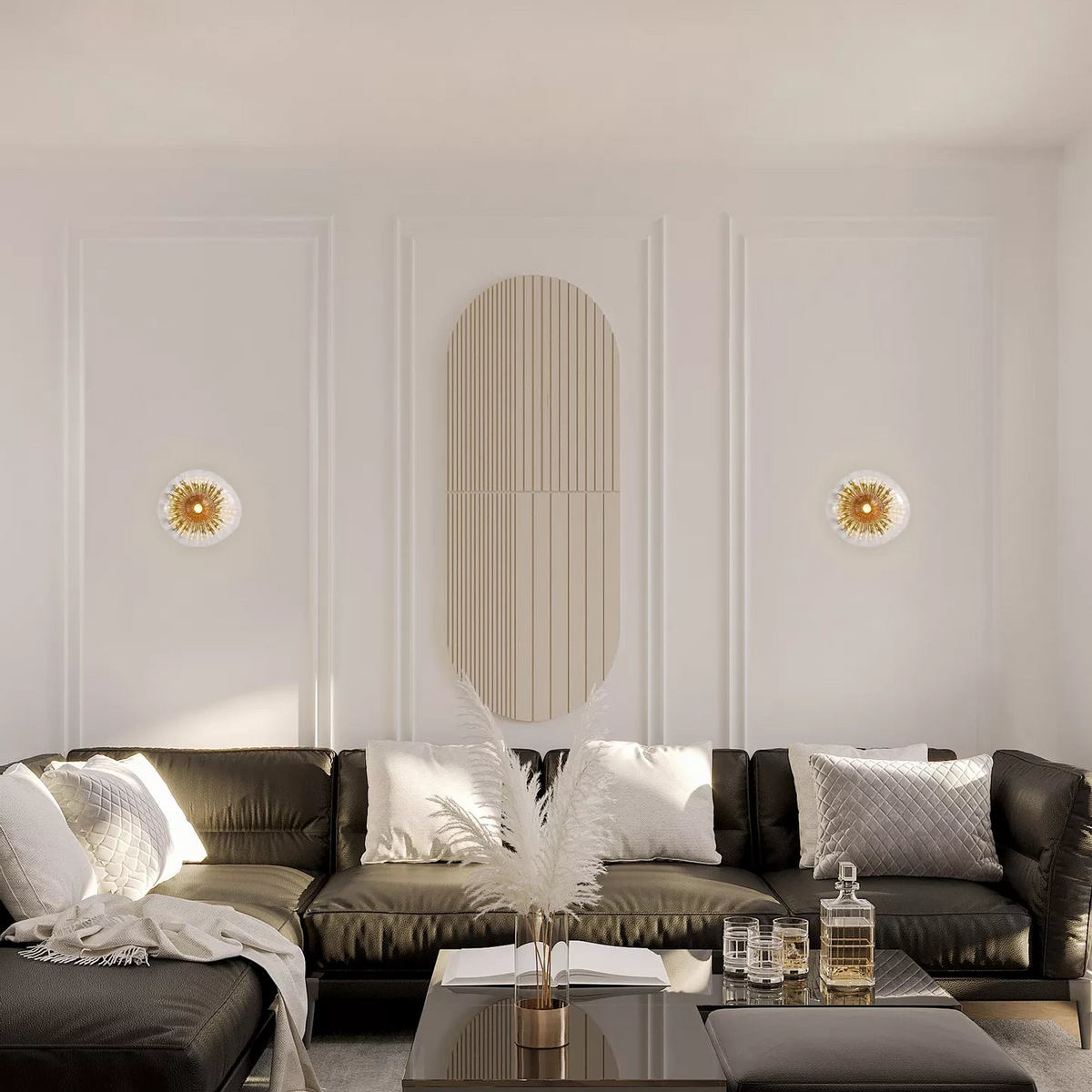 Sunbeam, Matt Black, Wall Light - Clear/Amber Ribbed Glass