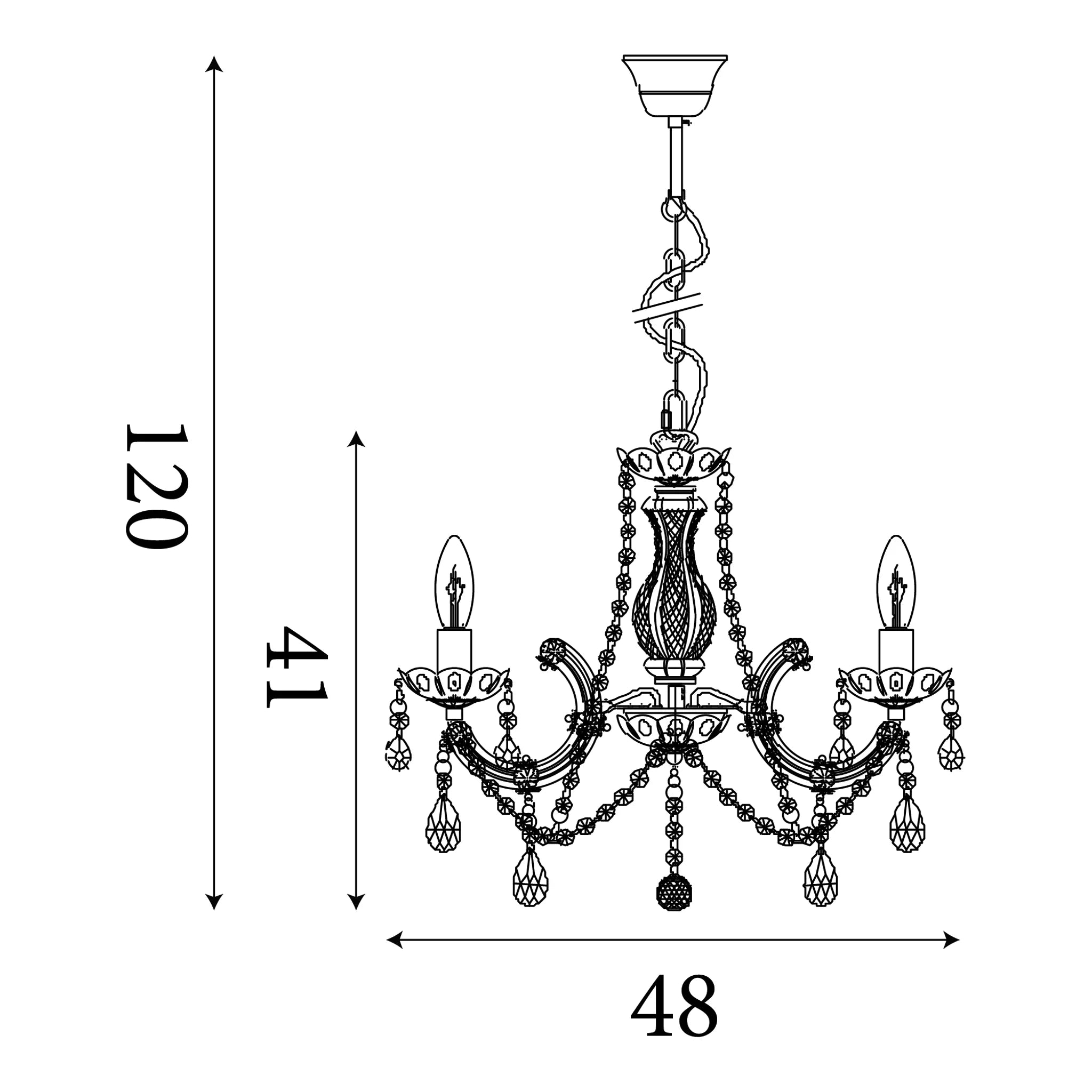 Marie Therese 5 Light Chandelier Polished Brass/Crystal Glass — additional angle