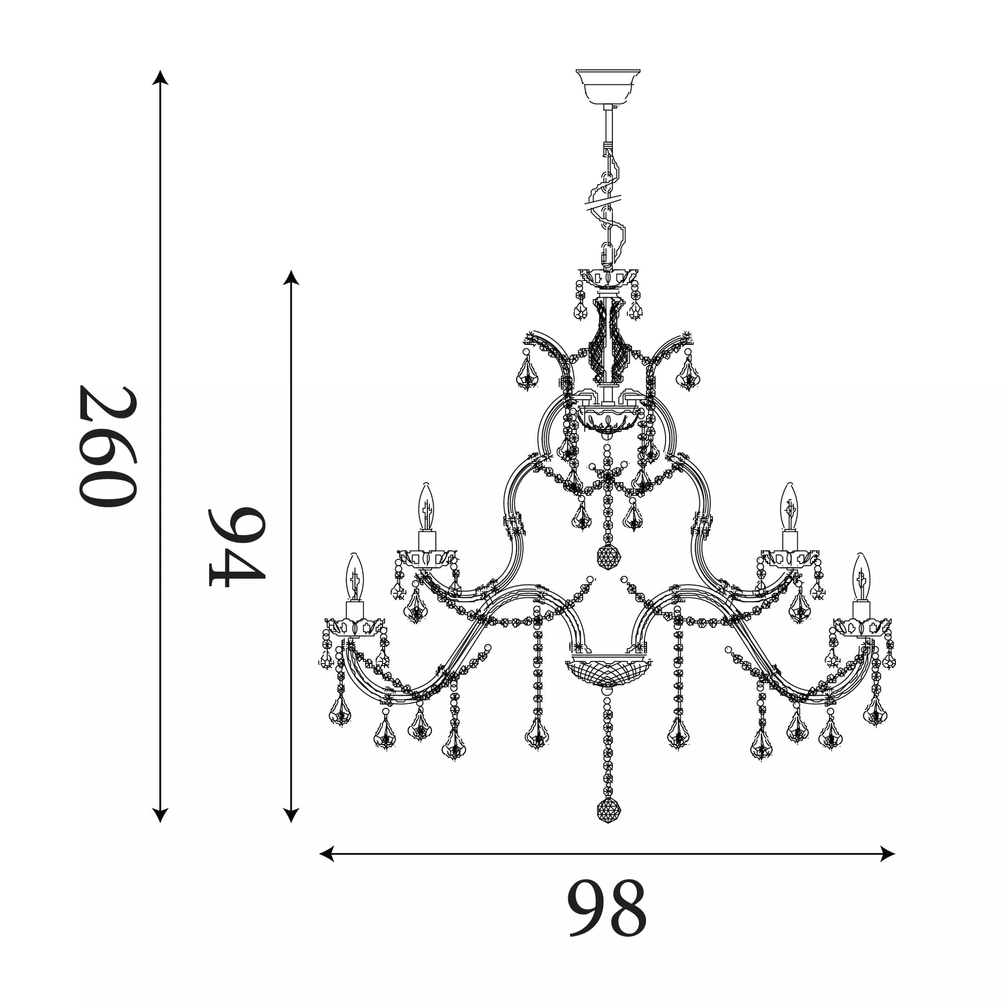 Marie Therese 18 Light Chrome/Clear Crystal Glass Chandelier — rear view