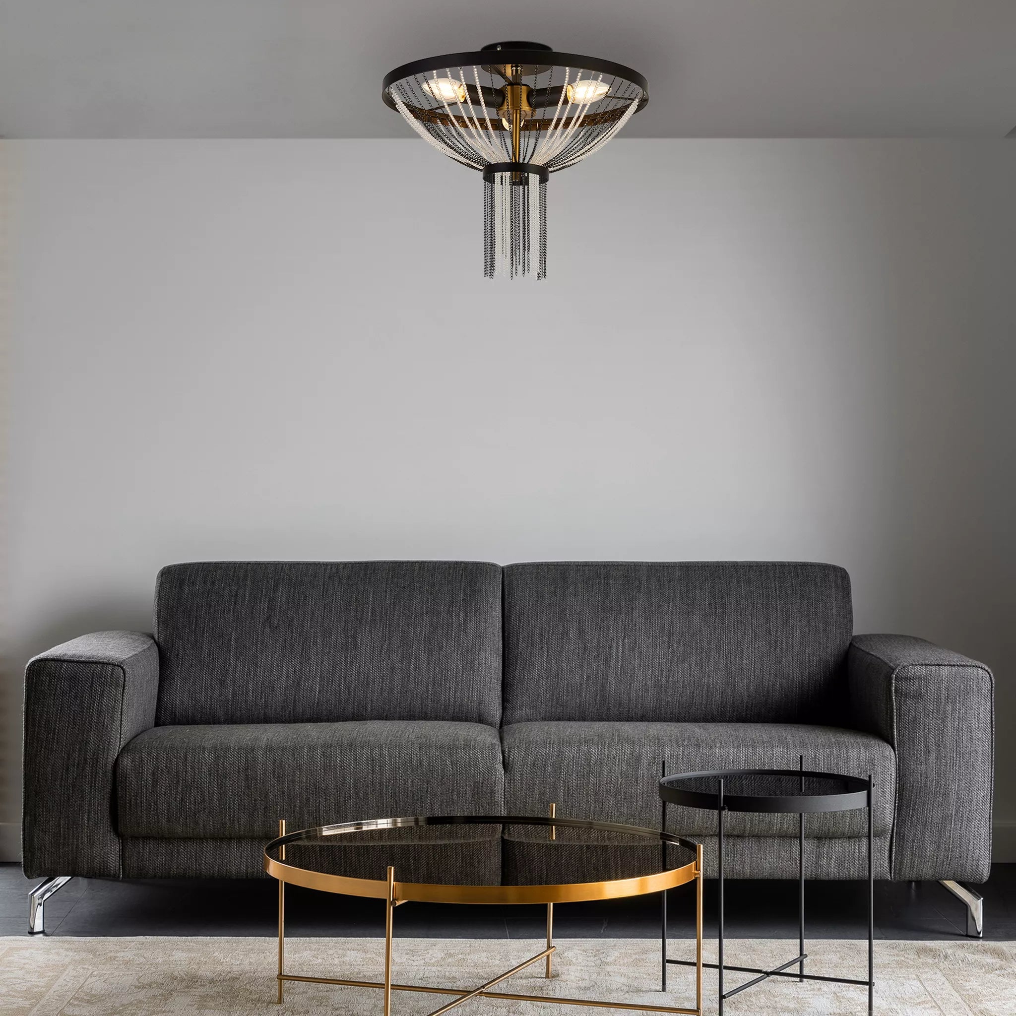 Searchlight Baguette 3 Light Black & Brass Flush Ceiling Light