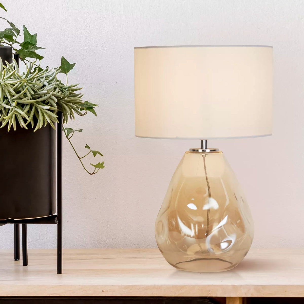 Devon, Champagne Glass, Table Lamp - Punched Glass Base