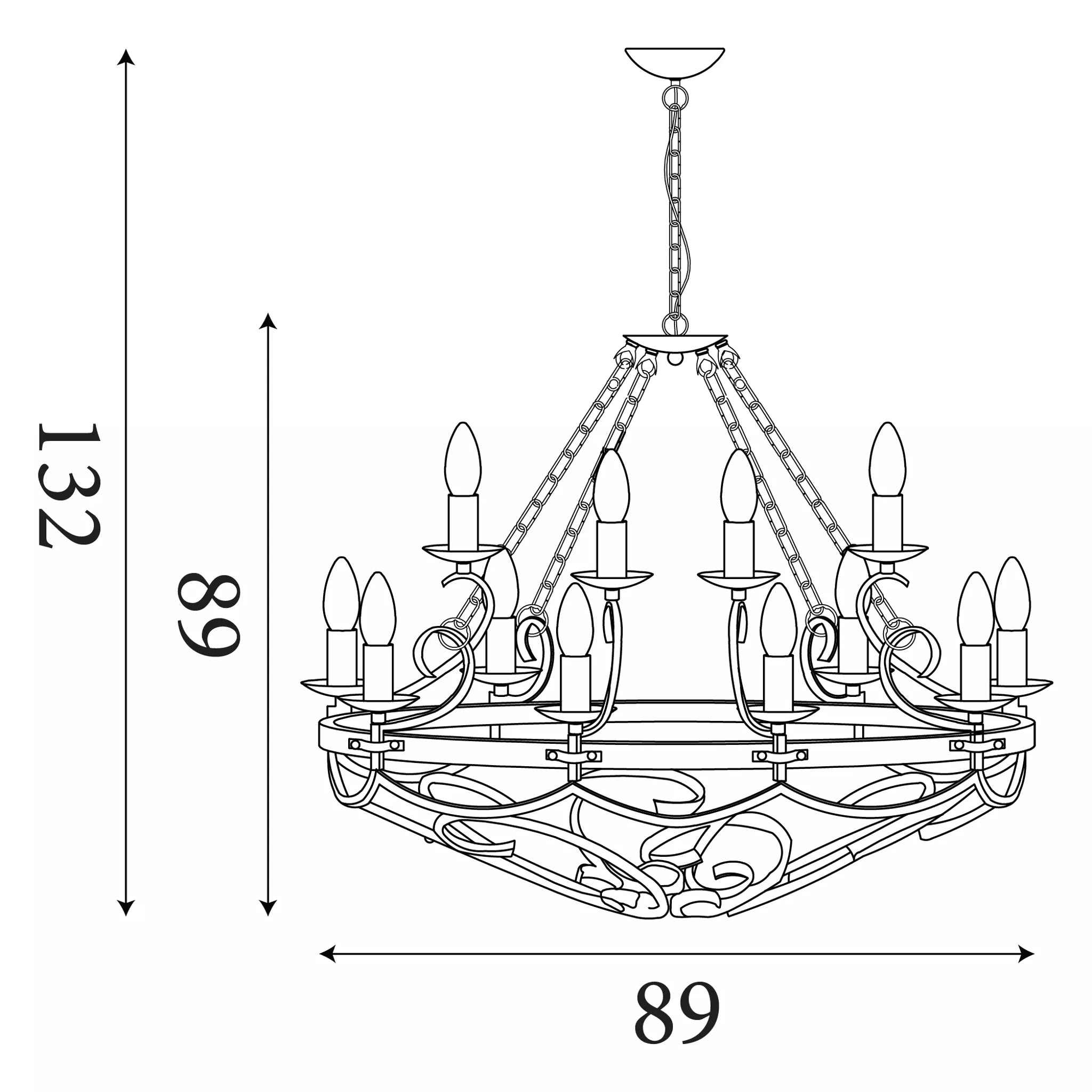 Cartwheel III - 12 Light Black Wrought Iron Chandelier