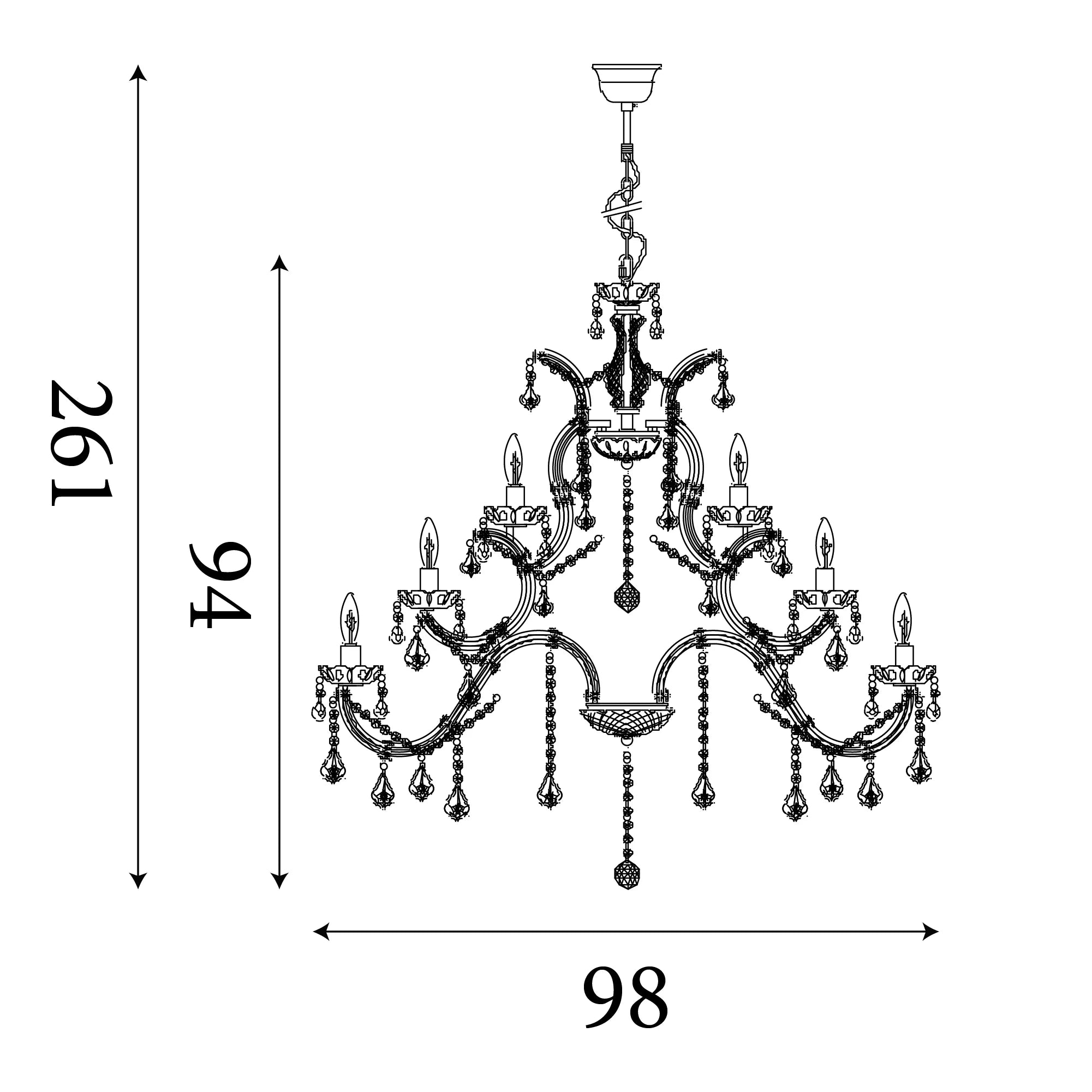 Marie Therese 30 Light Brass/Clear Crystal Glass Chandelier
