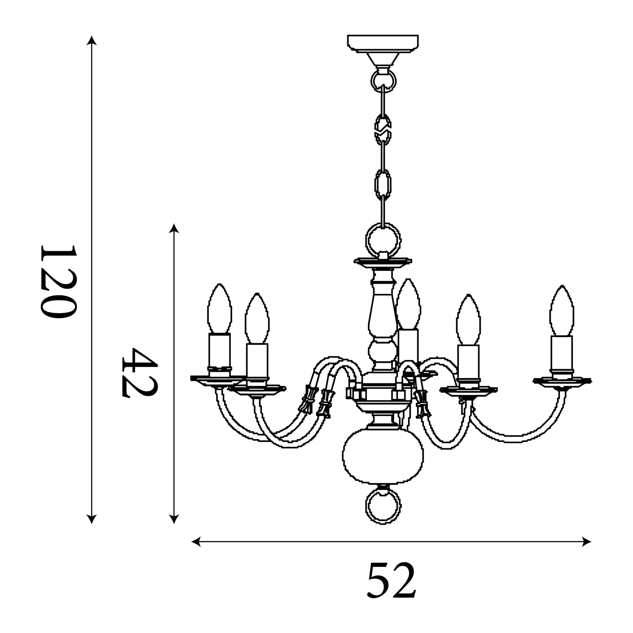 Searchlight Flemish 5 Light Solid Brass Chandelier — additional angle