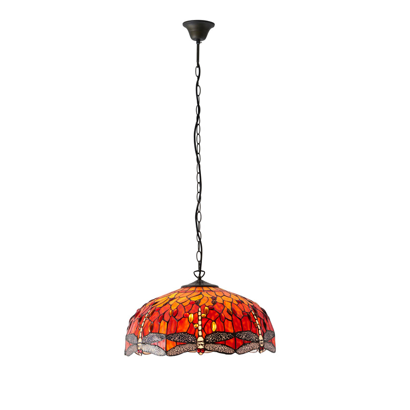 Flame Dragonfly Large Tiffany Ceiling Light - 3 Bulb Fitting