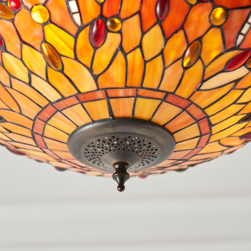 Flame Dragonfly Medium Inverted Tiffany Ceiling Light