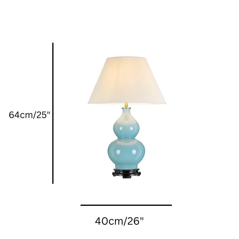 Harbin Duck Egg Blue Cermaic Table Lamp with white shade size guide