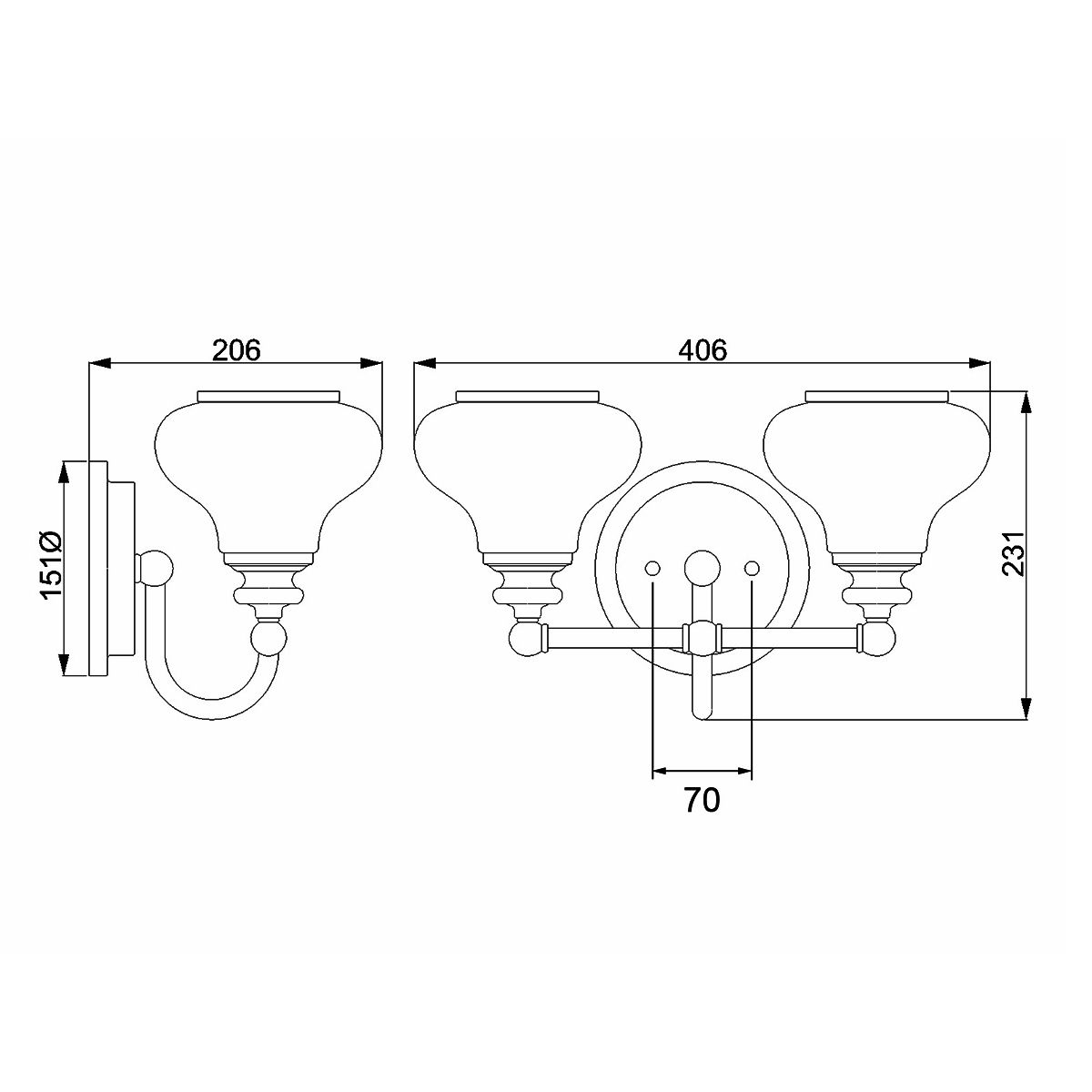 Hinkley Ainsley 2 Light Polished Chrome Bathroom Wall Light — close-up detail