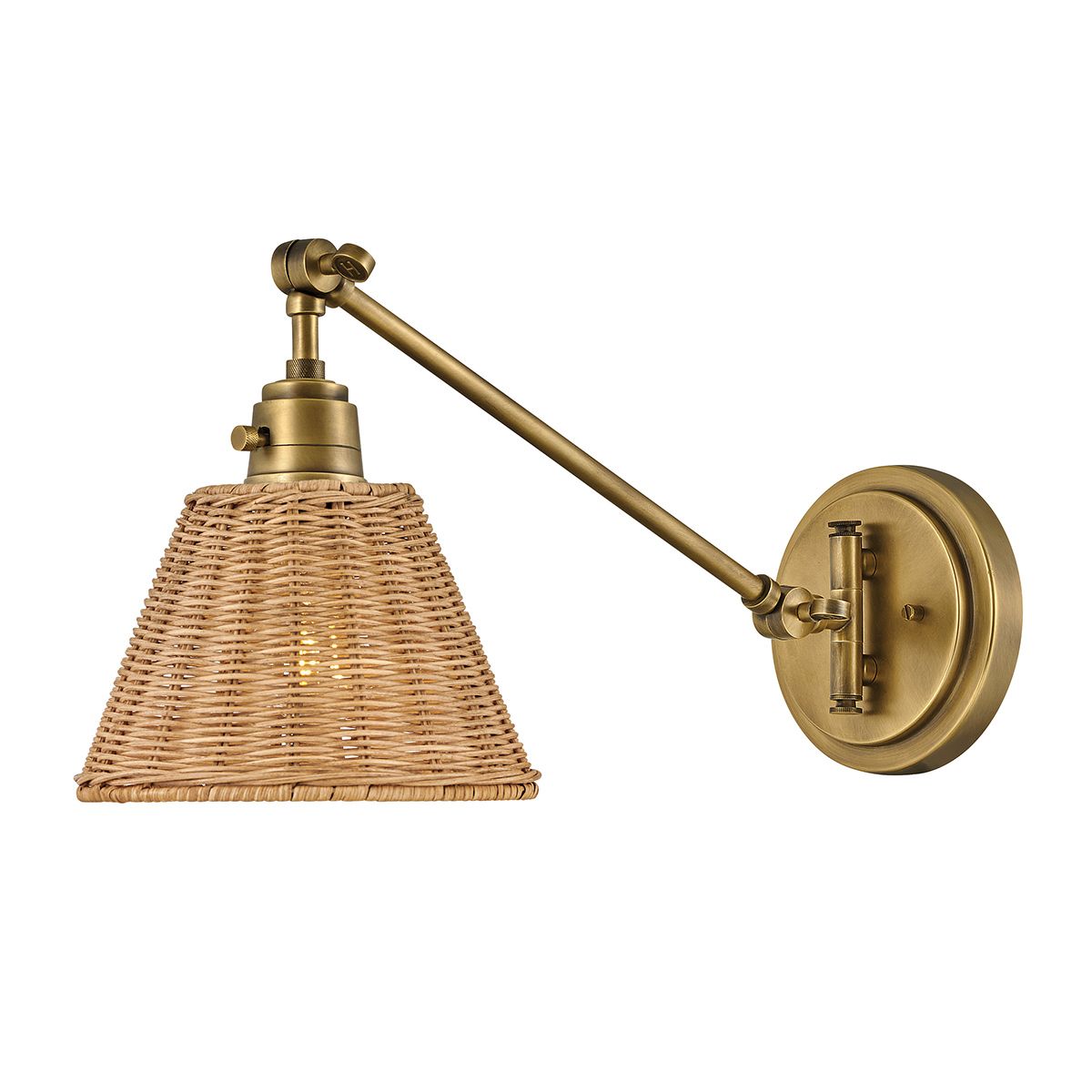 Arti Brass Wall Light with Rattan Shade HK-ARTI-1W-HB-NR by Hinkley