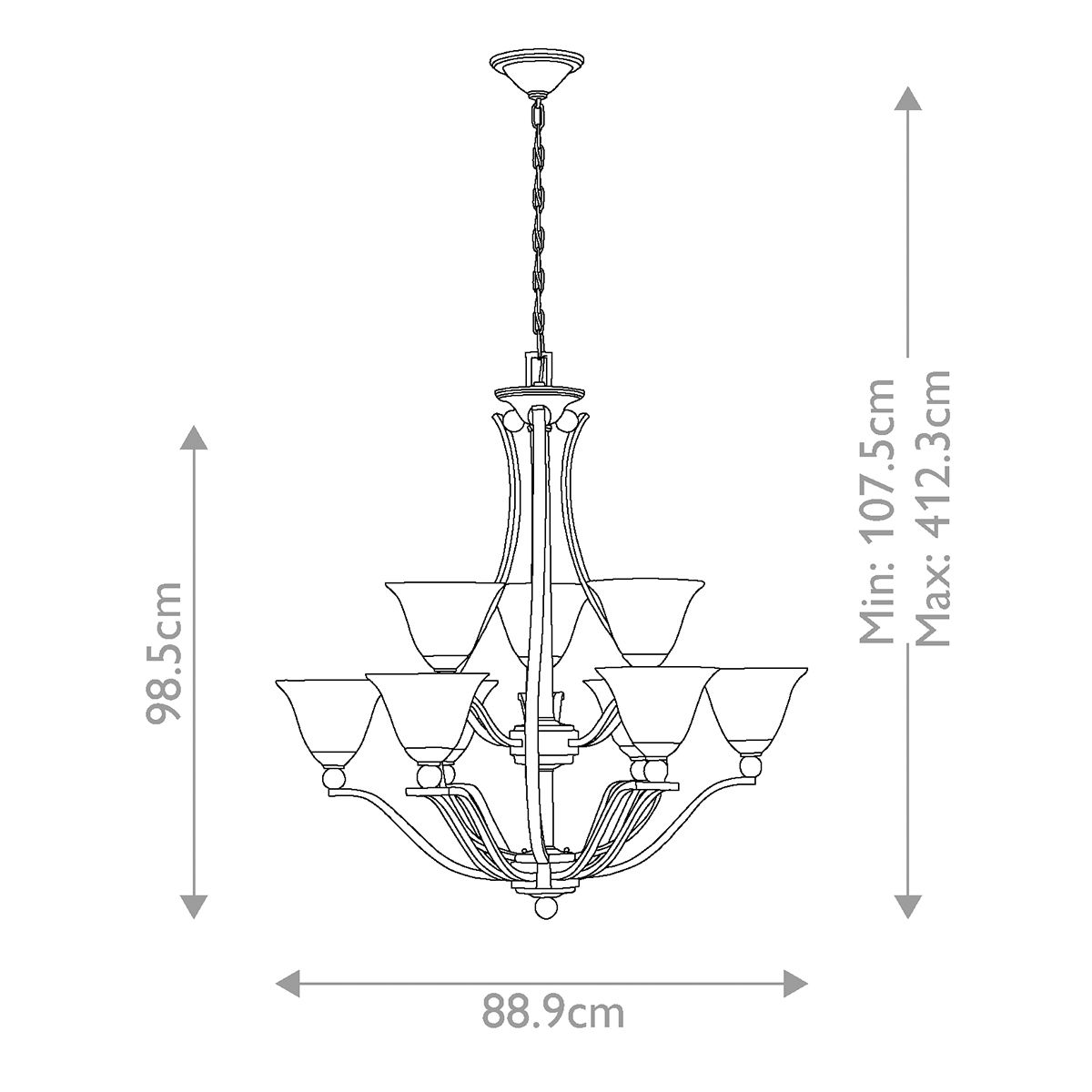 Hinkley Bolla Nickel 9 Light Chandelier - Art Deco