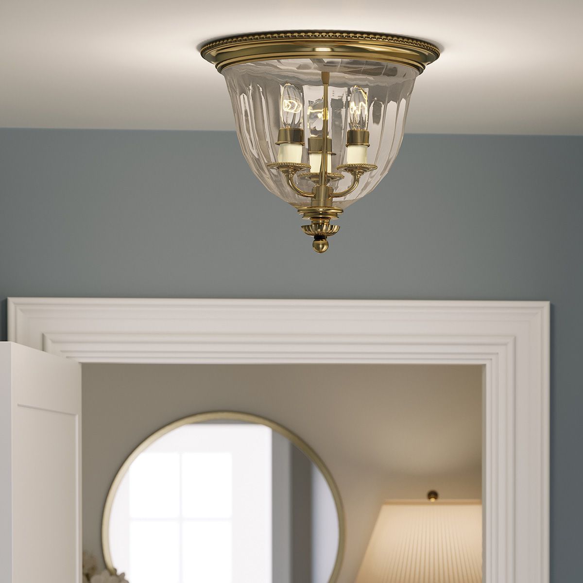 Hinkley Cambridge Brass 3 Light Flush Ceiling Light