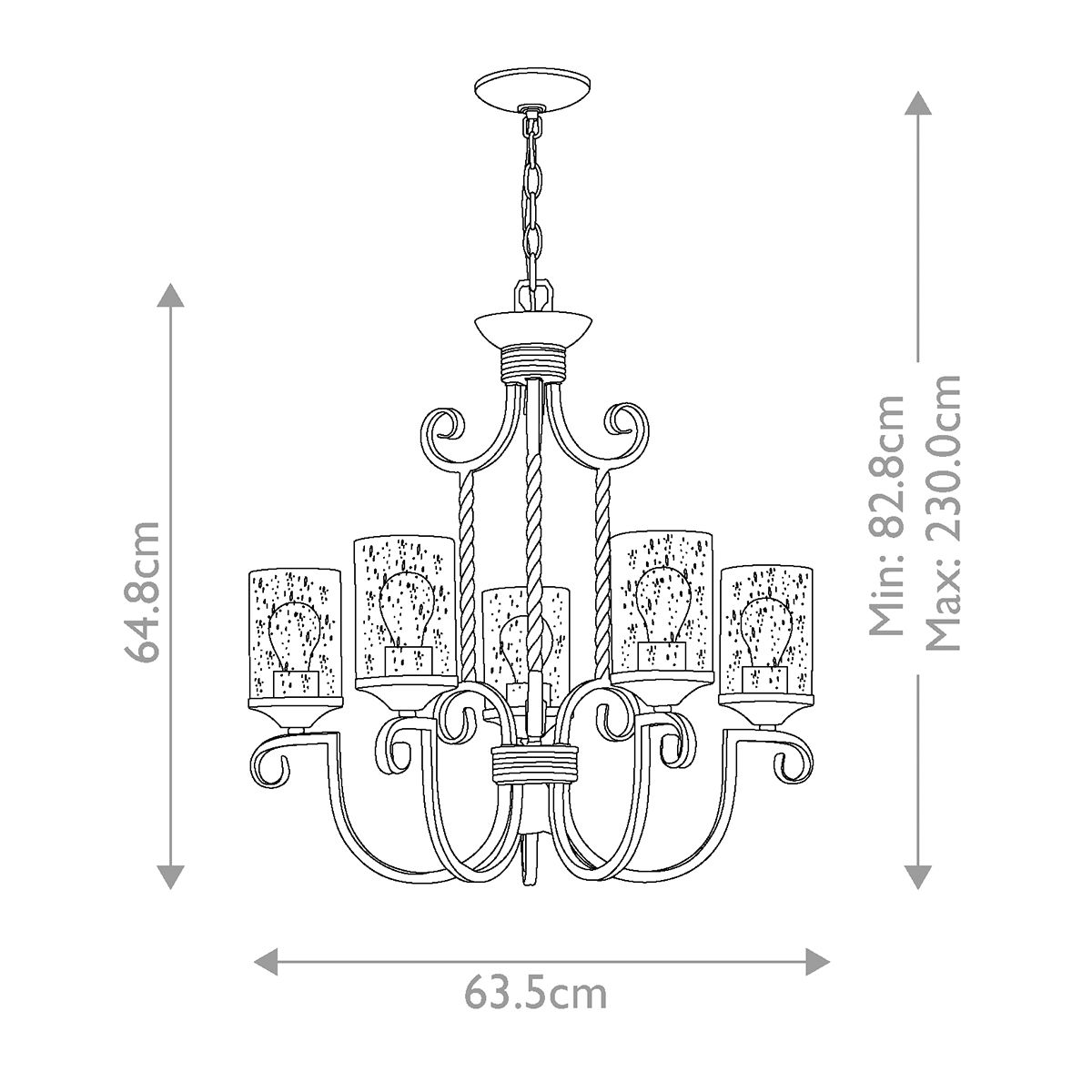 Hinkley Casa 5 Light Black Chandelier - Clear Glass Shades