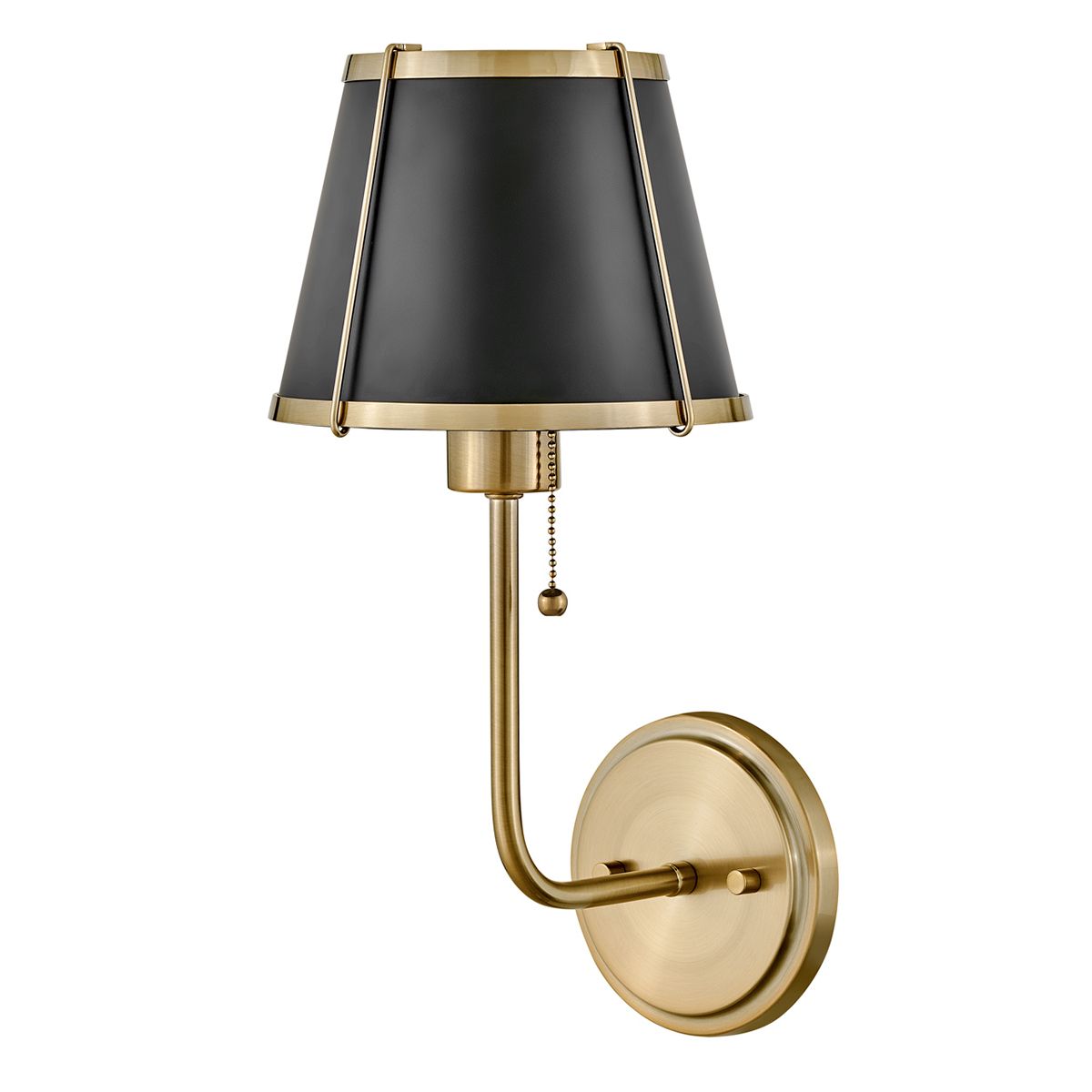 Hinkley Clarke Brass Wall Light with Pull switch & Black Shade HK-CLARKE1-BR-BK by Hinkley