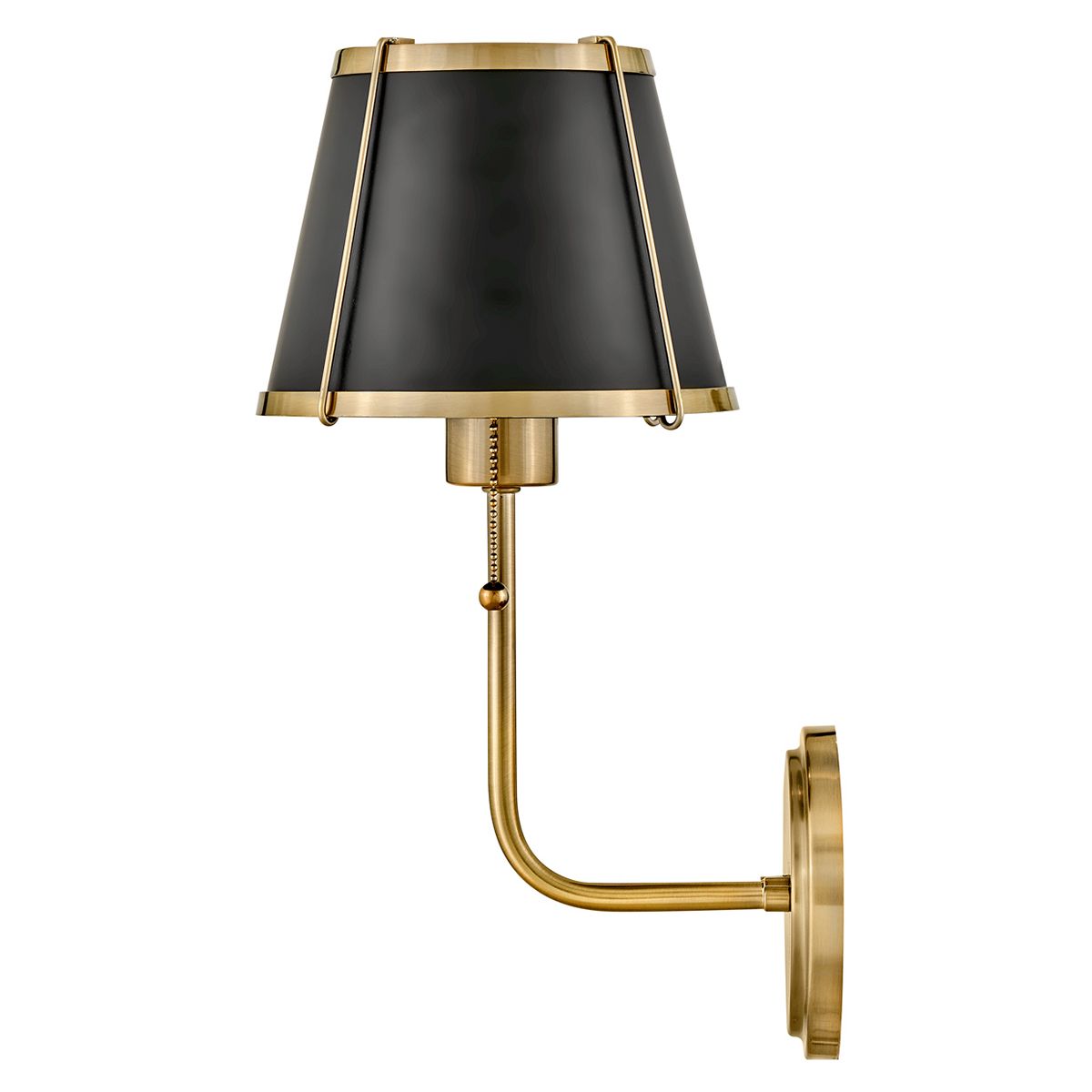 Hinkley Clarke Brass Wall Light with Pull switch & Black Shade