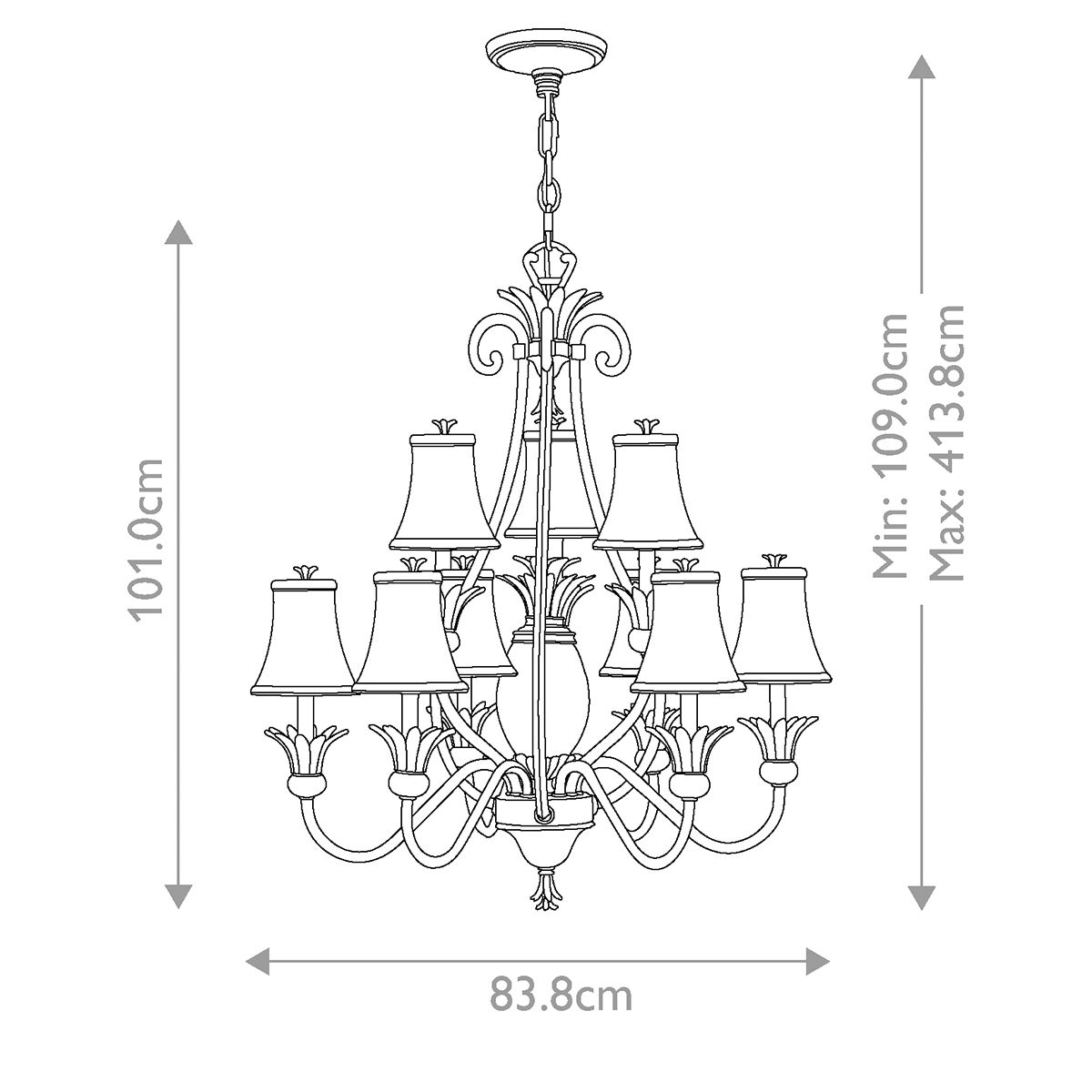 Hinkley Plantation Polished Antique Nickel 9 Light Chandelier