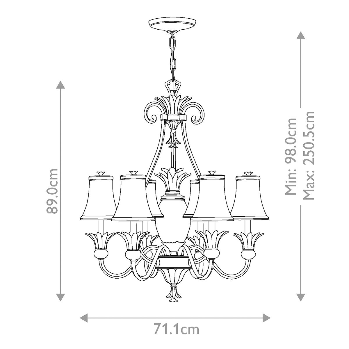 Hinkley Plantation Polished Antique Nickel 7 Light Chandelier