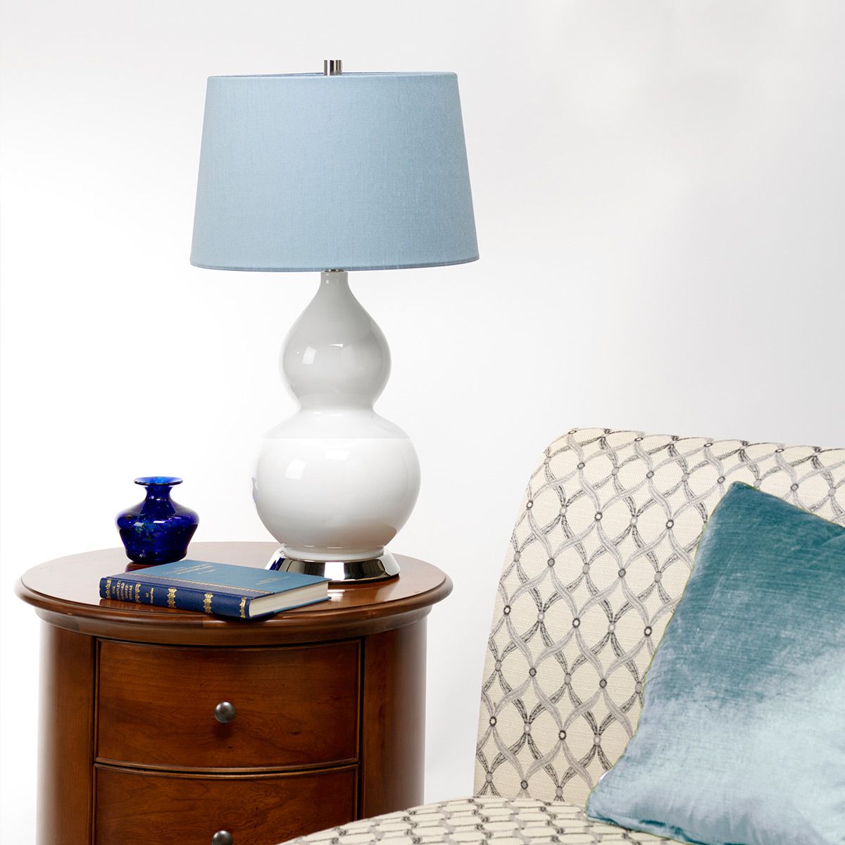 Isla White Ceramic Table Light with Blue Shade