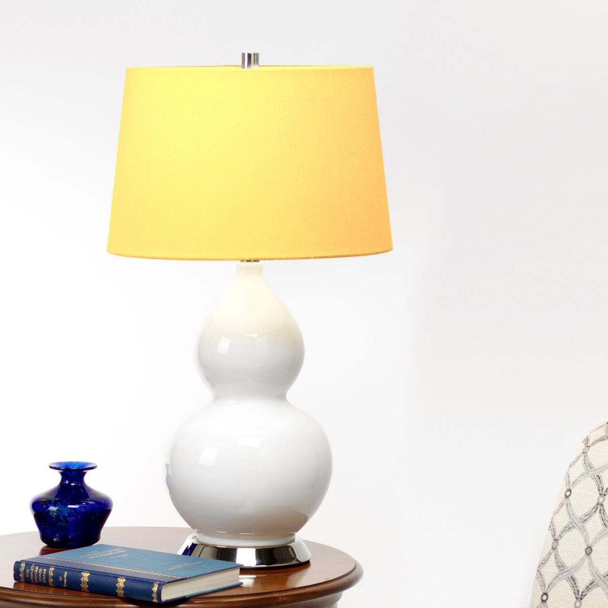 Isla White Ceramic Table Light with Yellow Shade