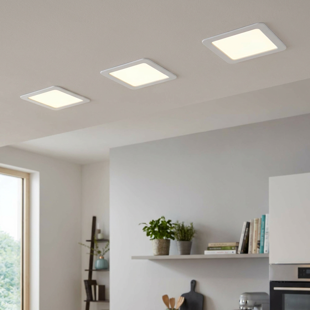 Eglo Fueva 5 White LED Square Recessed Ceiling Light - 16.6cm by Eglo Lighting — suits kitchens, living rooms & bedrooms