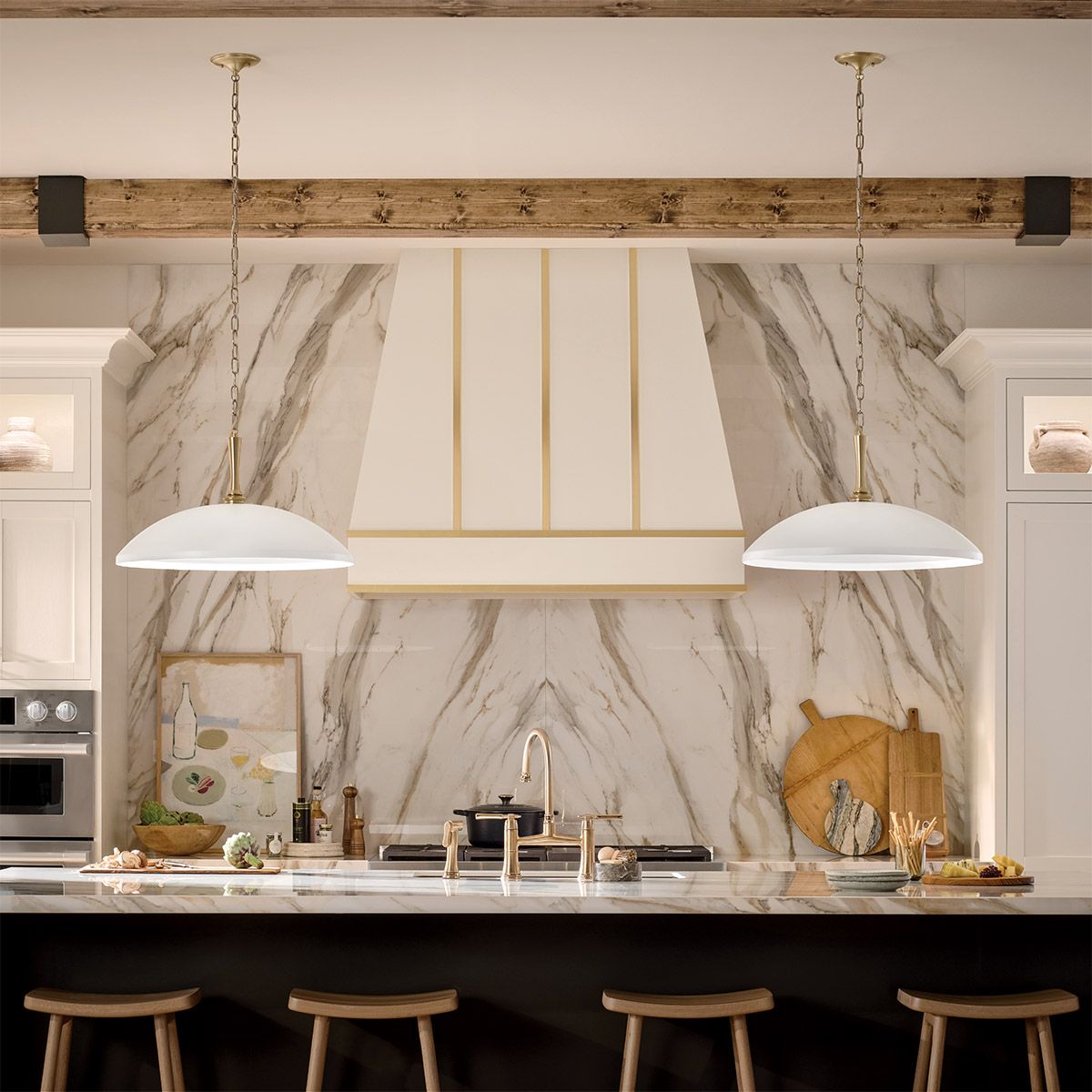 Kichler Delarosa White and Champagne Bronze Ceiling Pendant Light by Elstead Lighting