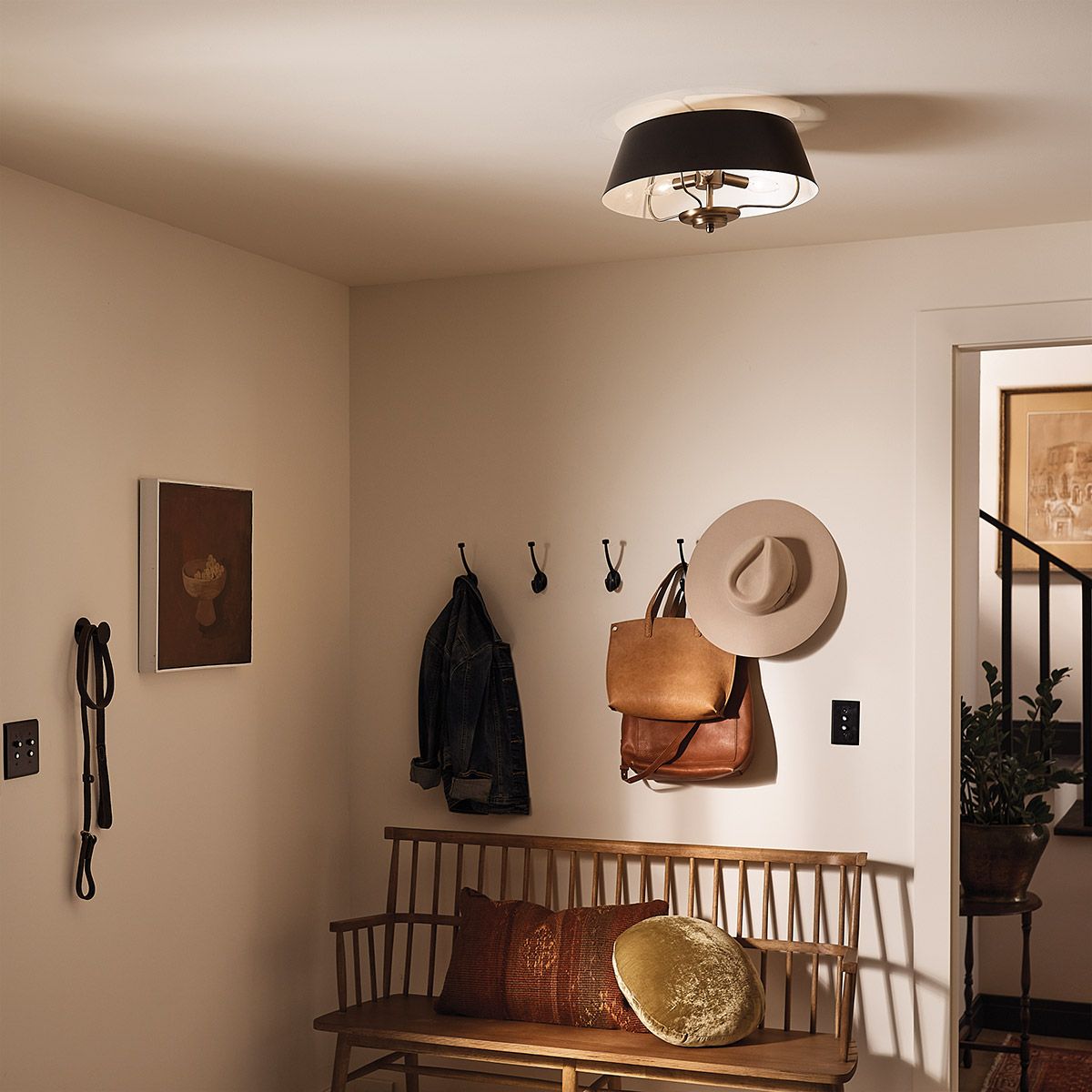 Luella 3 Light Duo Mount Black and Brass Pendant or Flush Ceiling Light