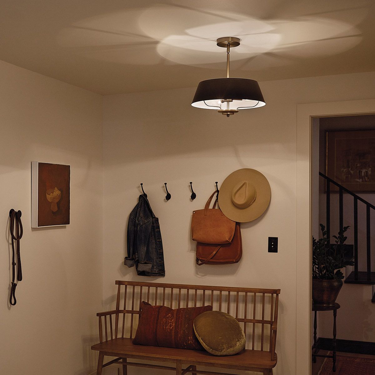 Luella 3 Light Duo Mount Black and Brass Pendant or Flush Ceiling Light