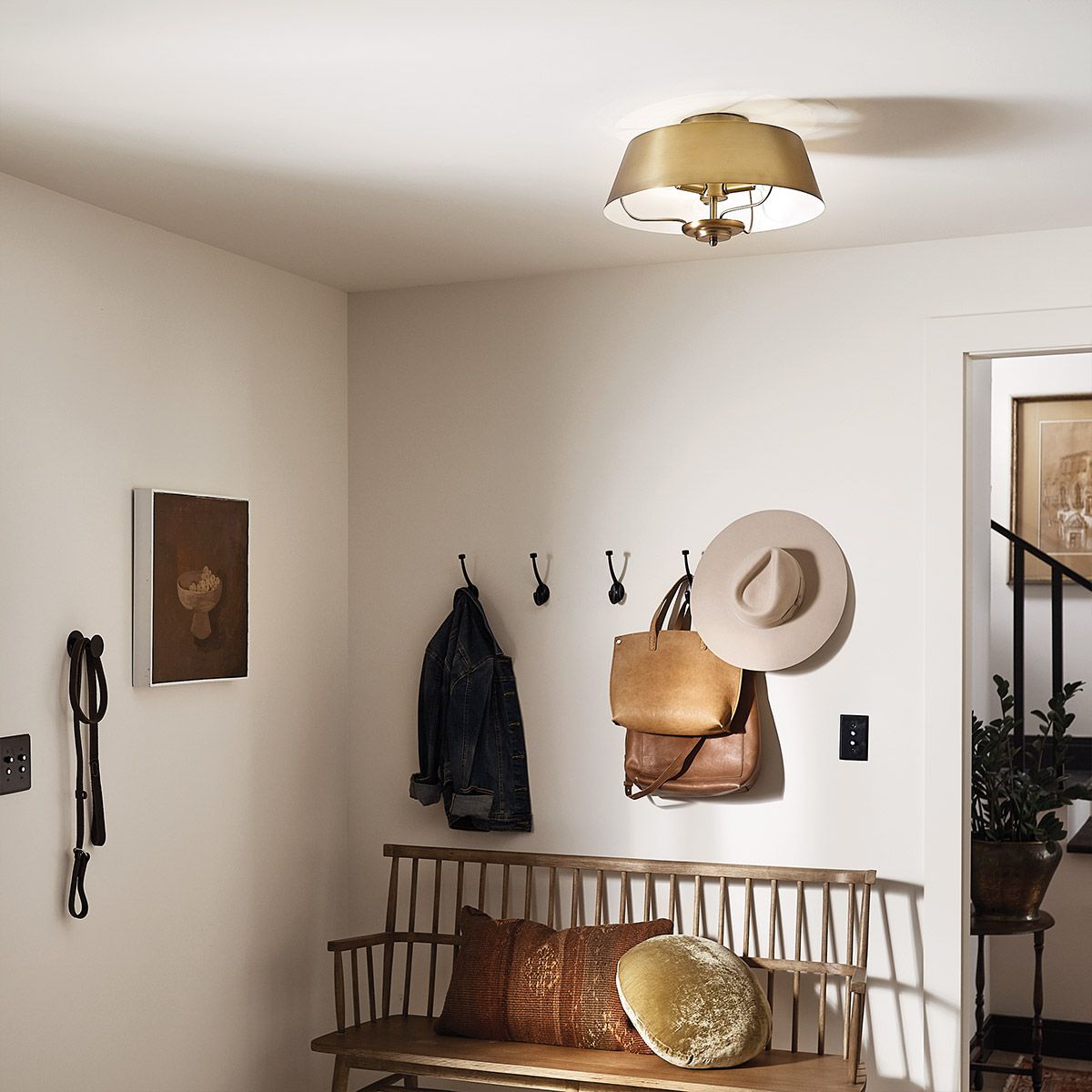 Luella 3 Light  Duo Mount Brass Pendant or Flush Ceiling Light