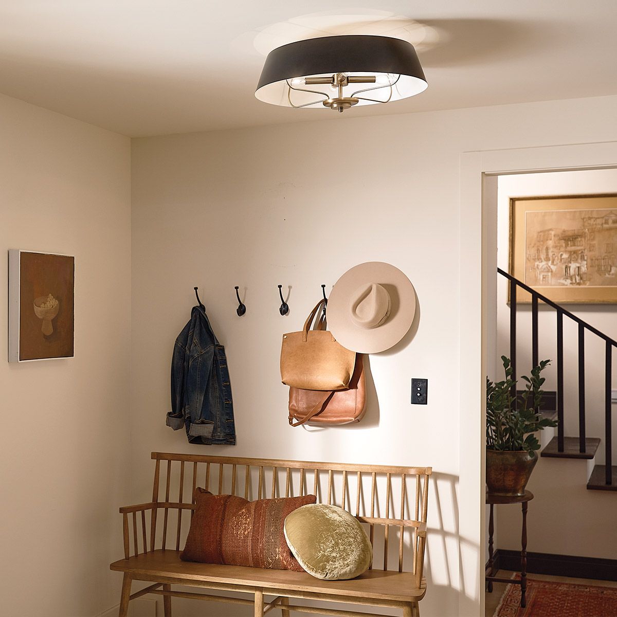 Luella 4 Light  Duo Mount Black and Brass Pendant or Flush Ceiling Light