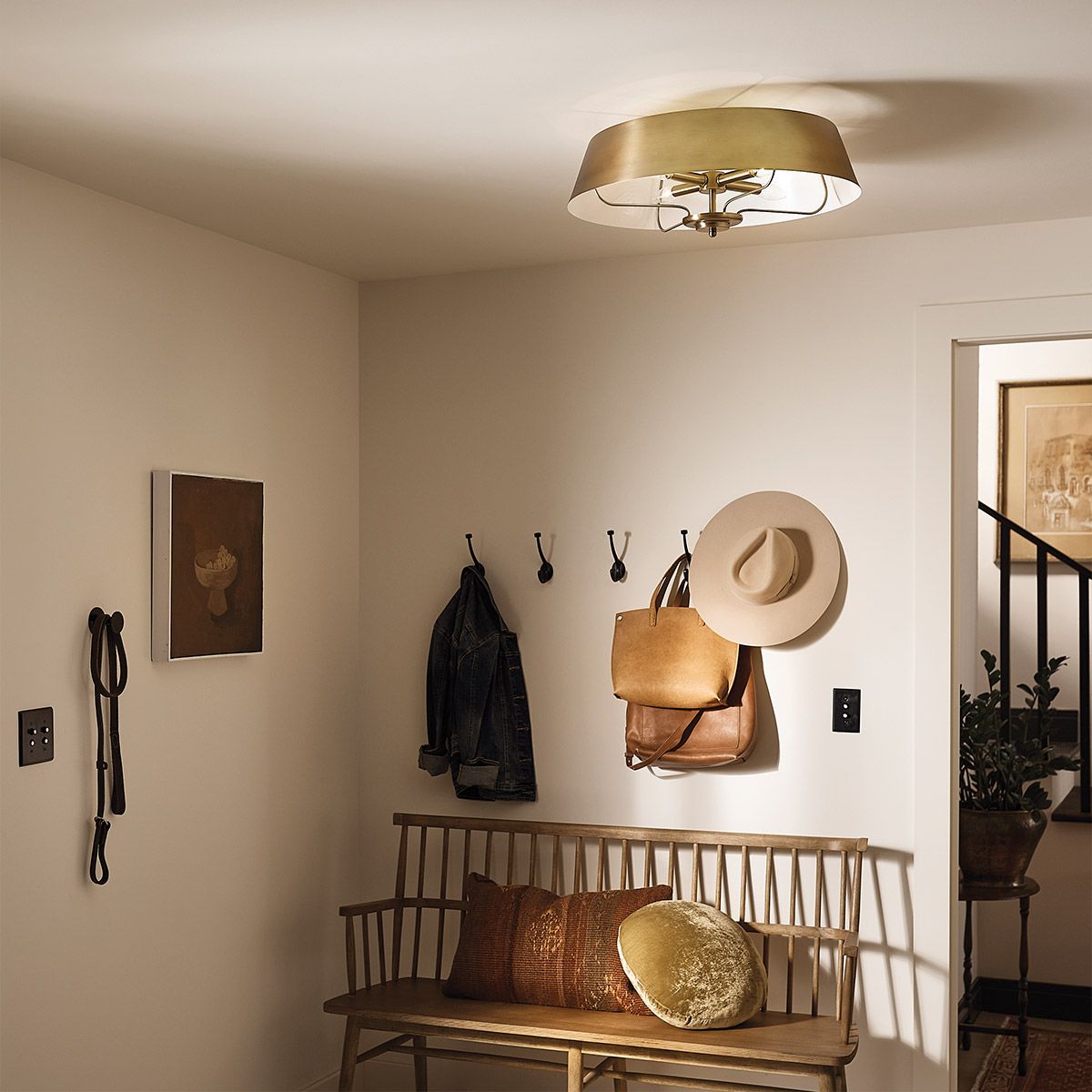 Luella 4 Light Duo Mount Brass Pendant or Flush Ceiling Light