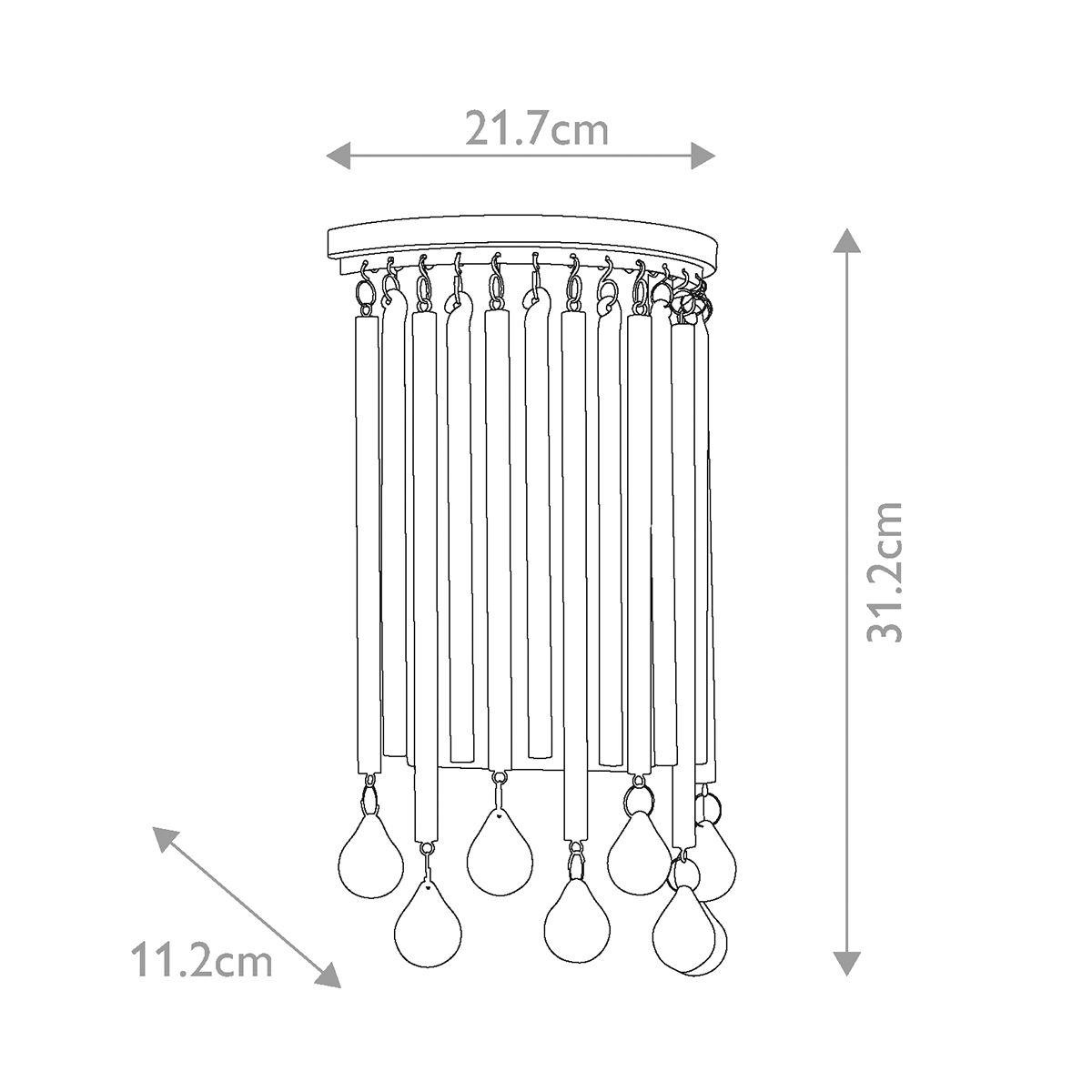 Kichler Piper 2 Light Chrome Wall Light - Glass Rods & Drops