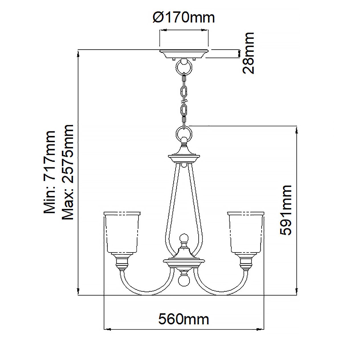Kichler Waverly 3 Light Chandelier - Natural Brass-OPEN-BOX-50-290626
