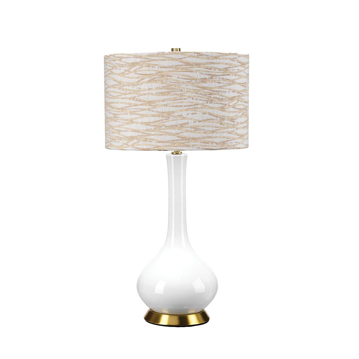 Milo White Ceramic Table Lamp with White & Beige Shade