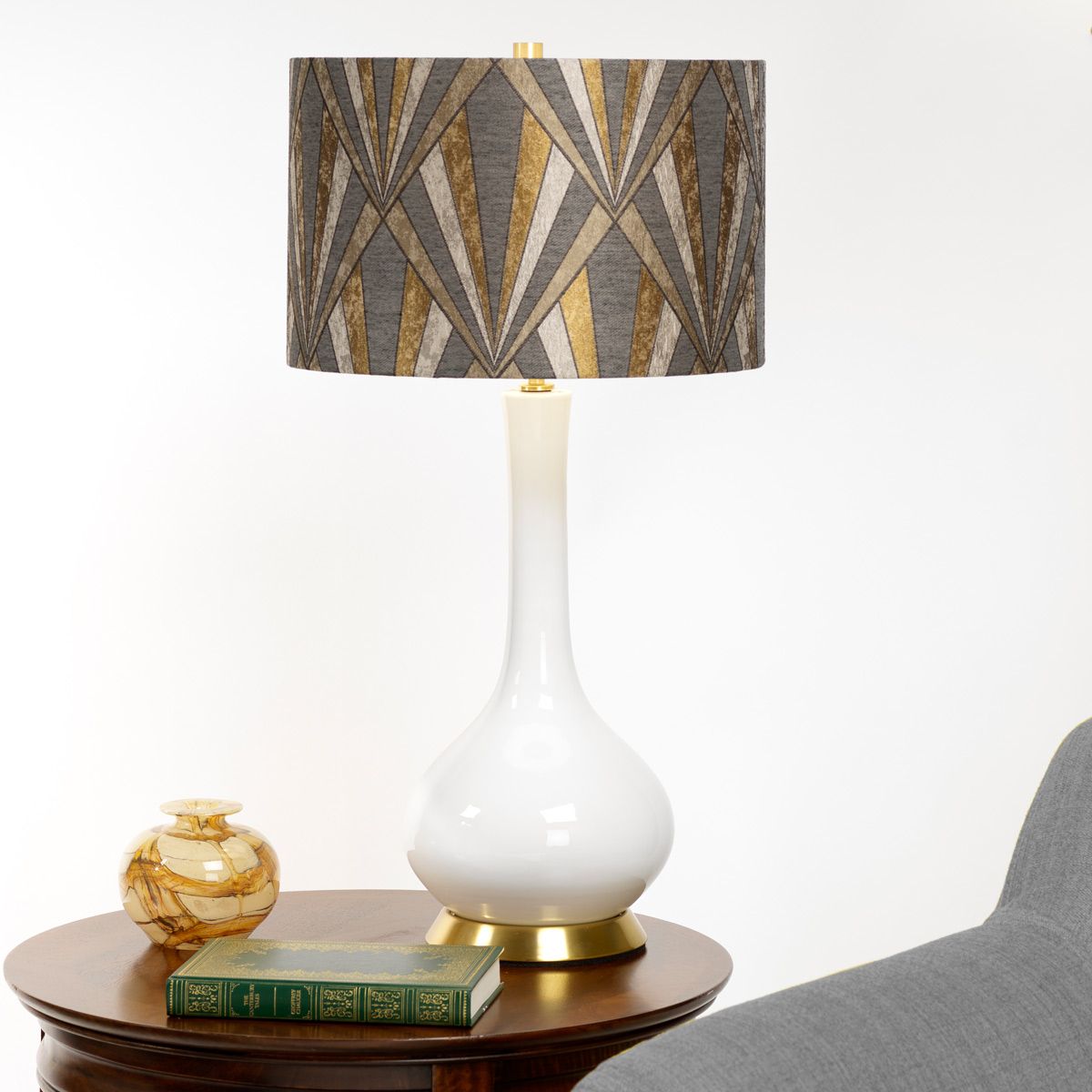 Milo White Ceramic Table Lamp with Geometric Pattern Shade