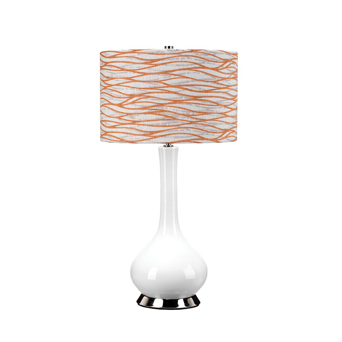 Milo White Ceramic Table Lamp with Pink Wavy Pattern Shade