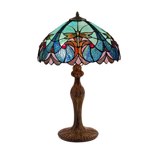 Minster Blue 12" Tiffany Dragonfly Table Lamp