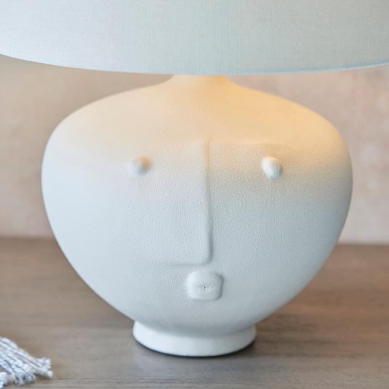 Mrs Table White Ceramic Lamp With Ivory Shade living room base close up