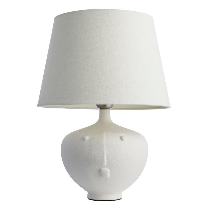 Mrs Table White Ceramic Lamp With Ivory Shade unlit
