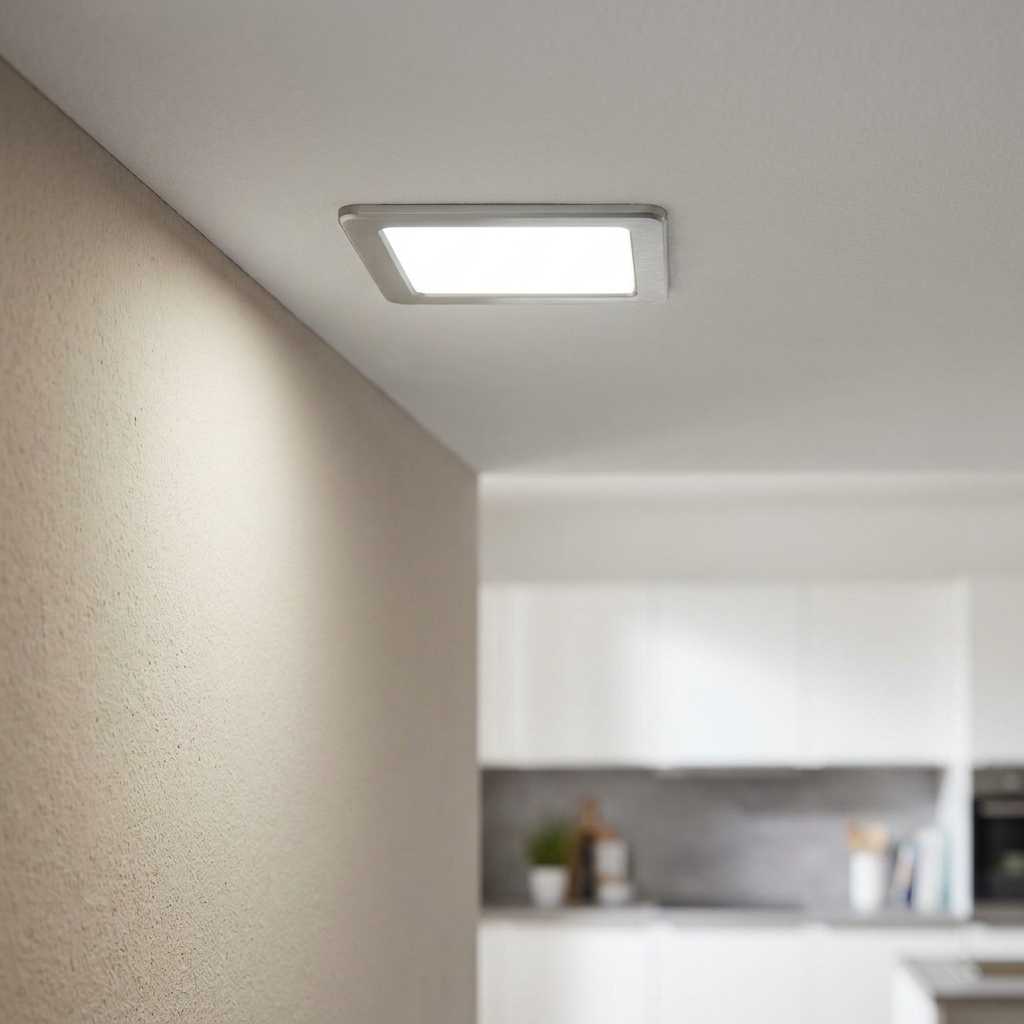 Eglo Fueva 5 Nickel LED Square Cool White Recessed Light - 16.6cm by Eglo Lighting — suits kitchens, living rooms & bedrooms