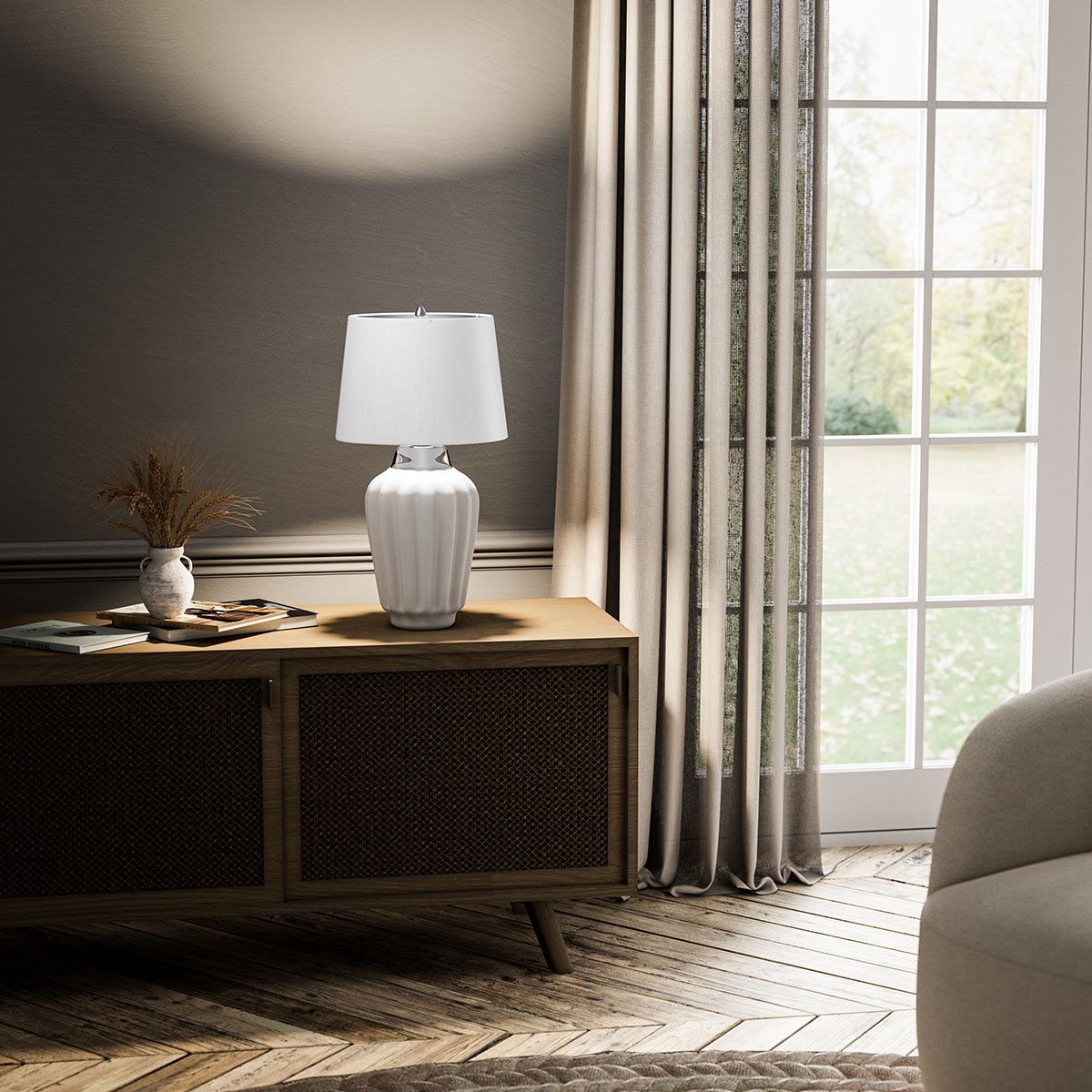 Bexley White & Polished Nickel Table Lamp