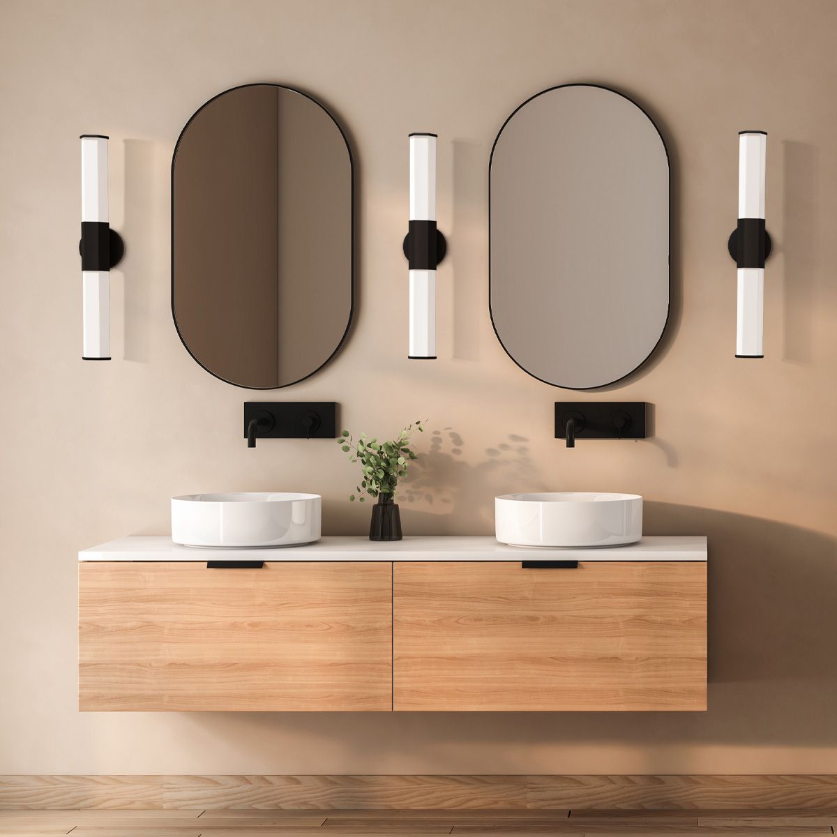 Facet Duel LED Black Bathroom Wall Light