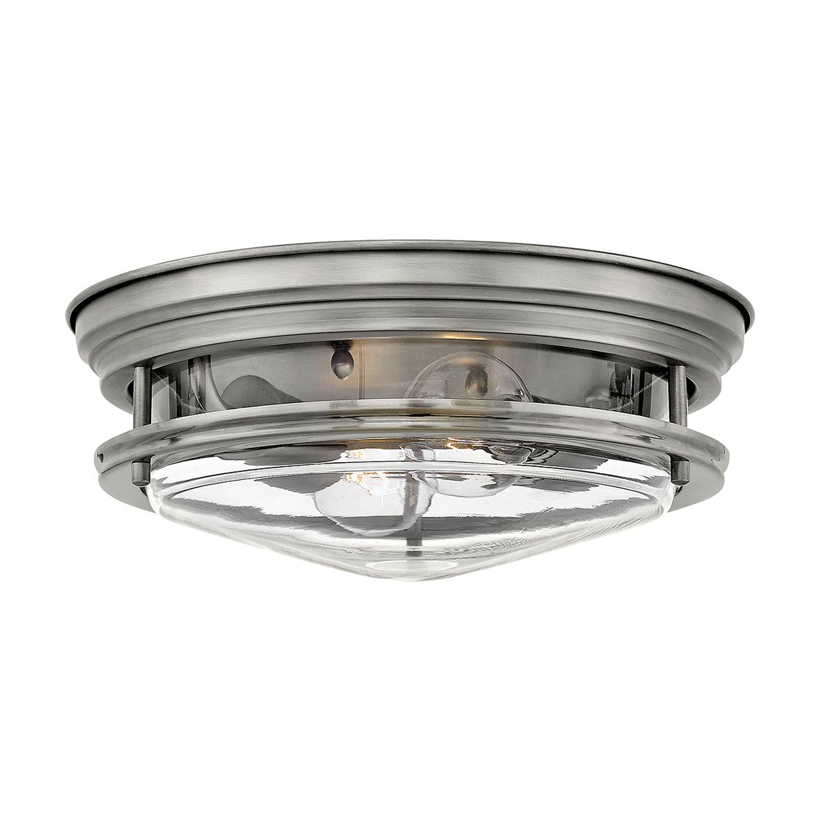 Hadrian 2 Light Bathroom Ceiling Flush Clear Glass Antique Nickel