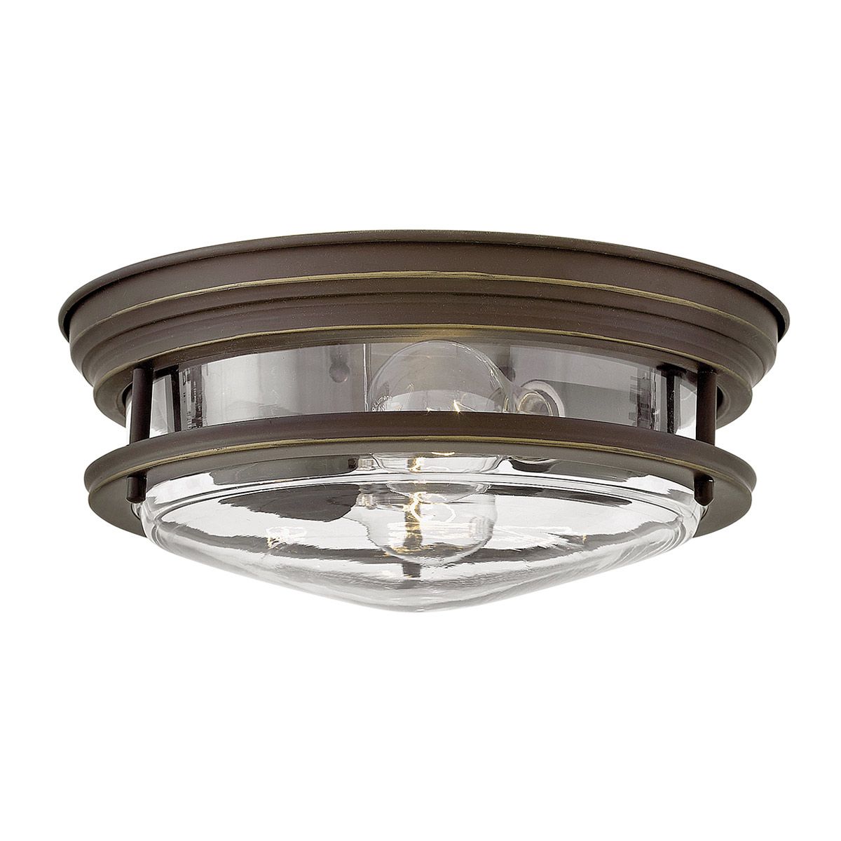 Hadrian 2 Light Bathroom Ceiling Flush Clear Glass Oil Rubbed Bronze