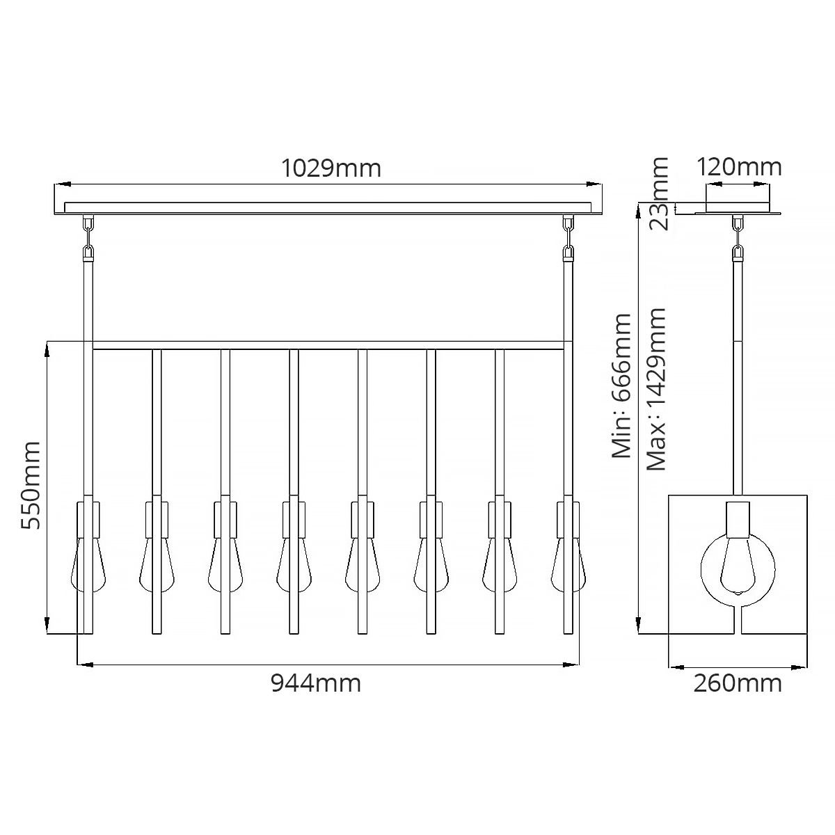 Ludlow 8 Light Brushed Graphite Ceiling Pendant Light