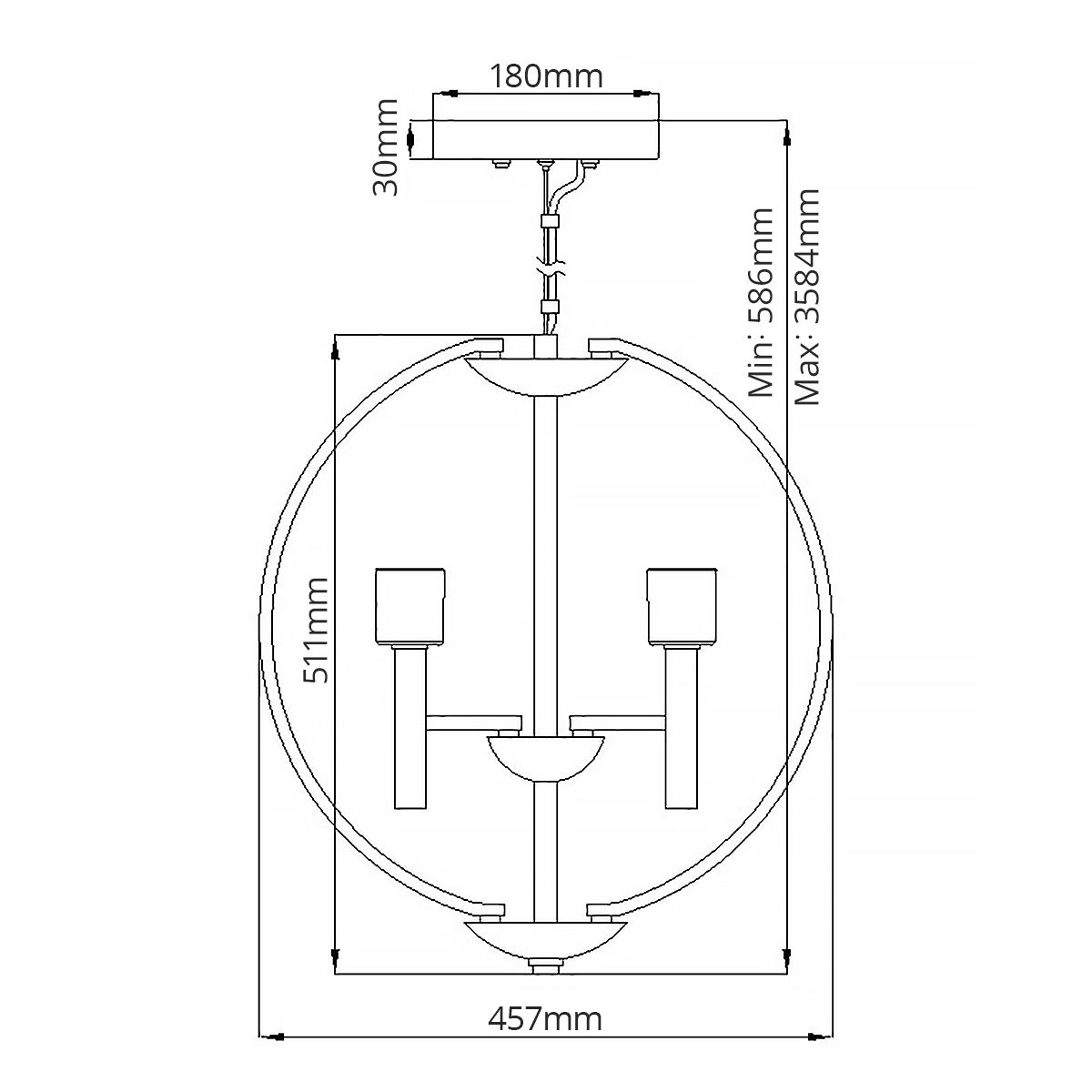 Mondo 3 Light Polished Nickel Art Deco Chandelier
