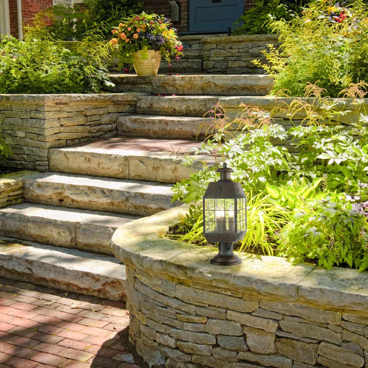 Nantucket 3 Light Large Brass Outdoor Pedestal Lantern