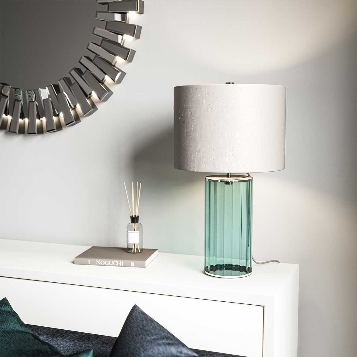 Reno Green Glass & Polished Nickel Table Lamp