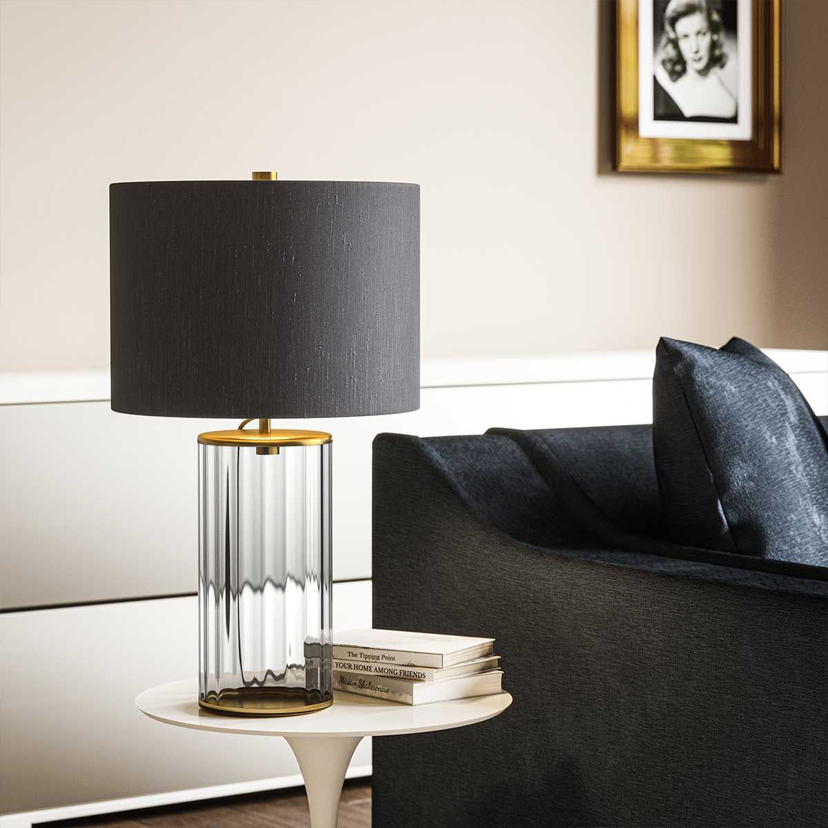 Reno Smoked Glass & Aged Brass Table Lamp