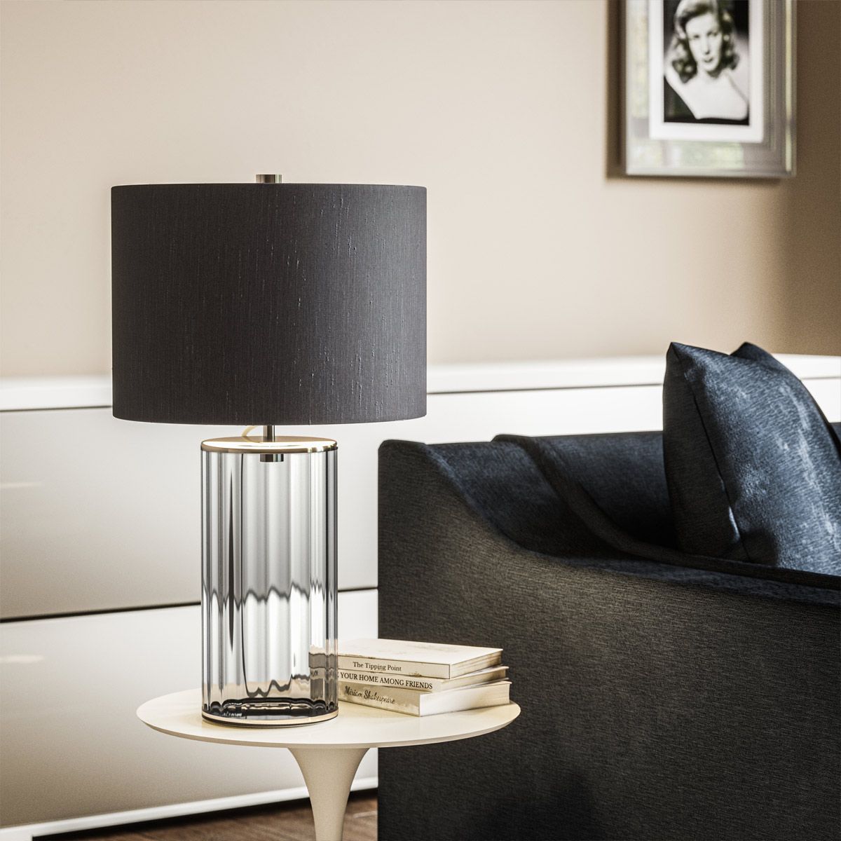 Reno Smoked Glass & Polished Nickel Table Lamp