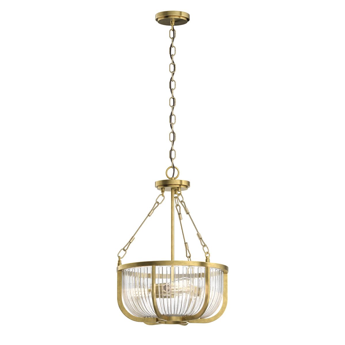 Roux 3 Light Brass Pendant/ Semi-Flush Ceiling Light By Quintiesse Lighting QN-ROUX3-NBR